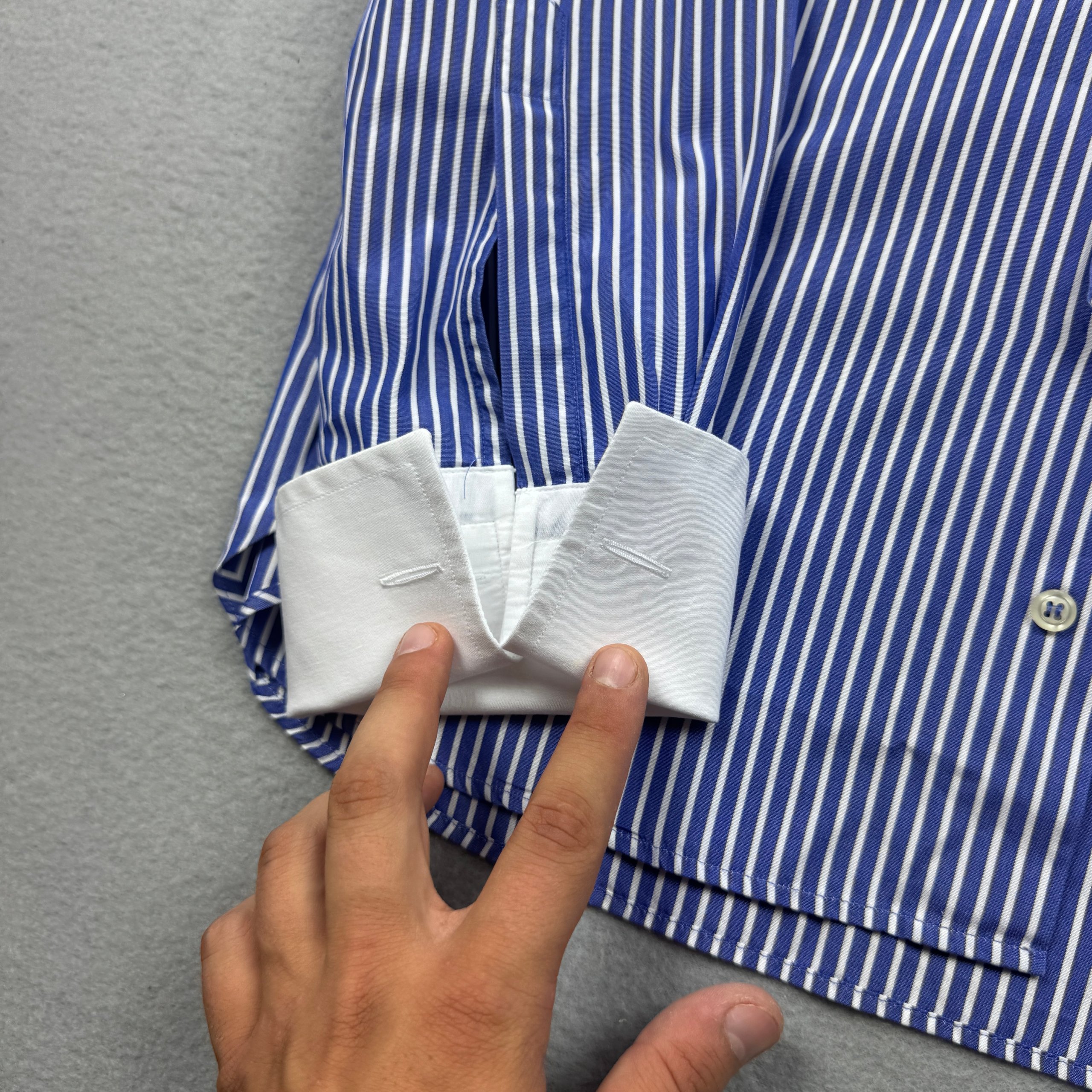 Boggi Blue & White Stripe Formal Cufflinks Shirt Size 41 / 16 image 5