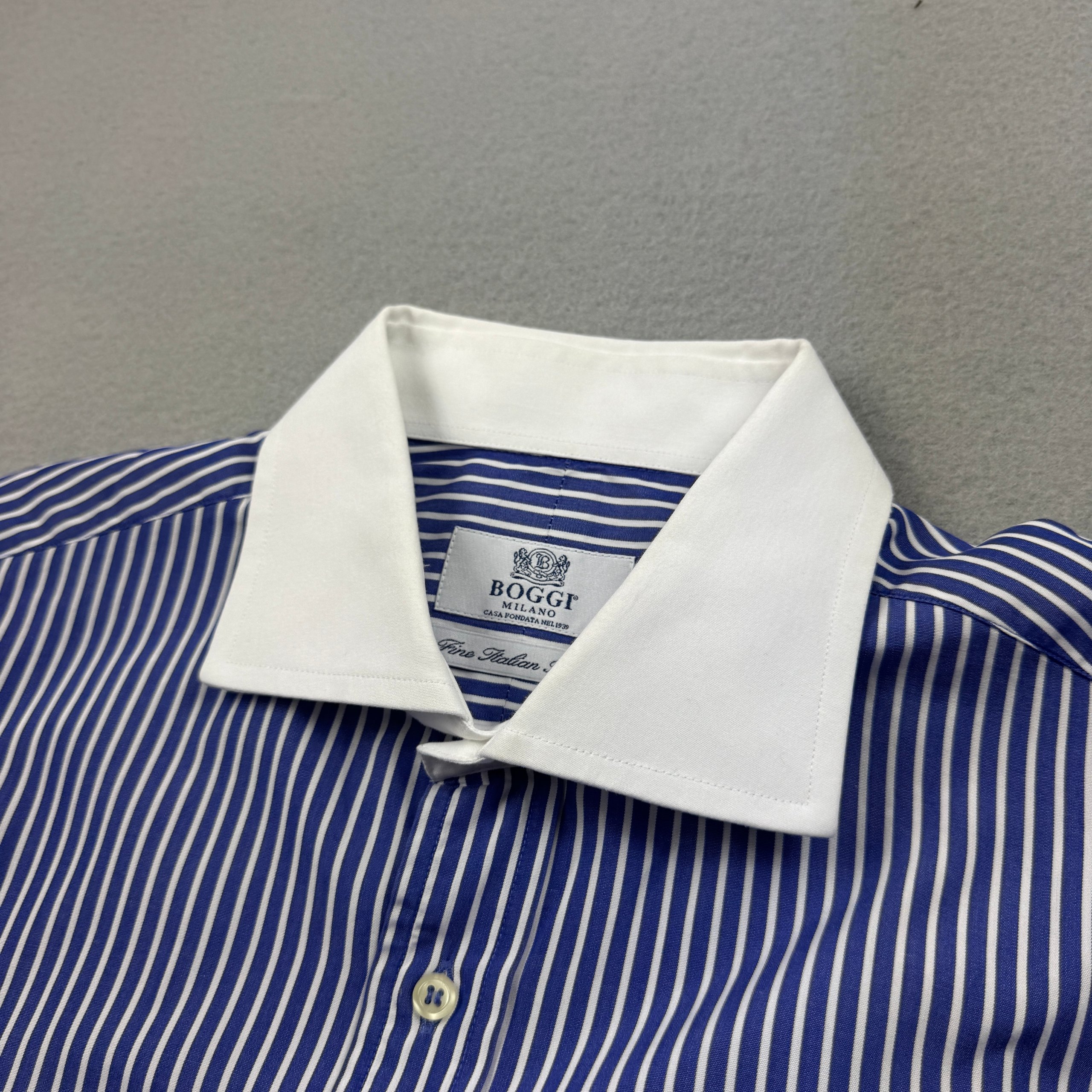 Boggi Blue & White Stripe Formal Cufflinks Shirt Size 41 / 16 image 6