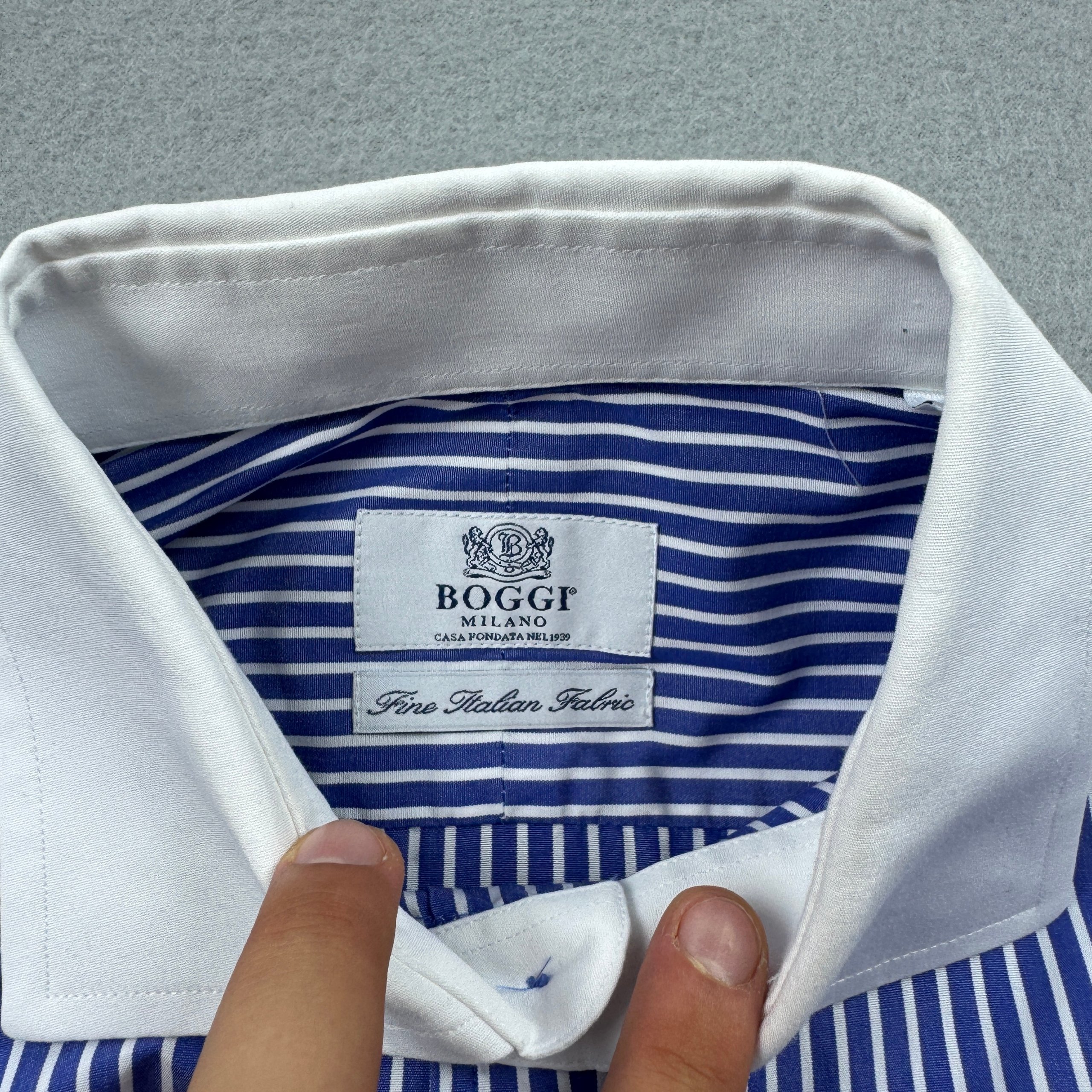 Boggi Blue & White Stripe Formal Cufflinks Shirt Size 41 / 16 image 7