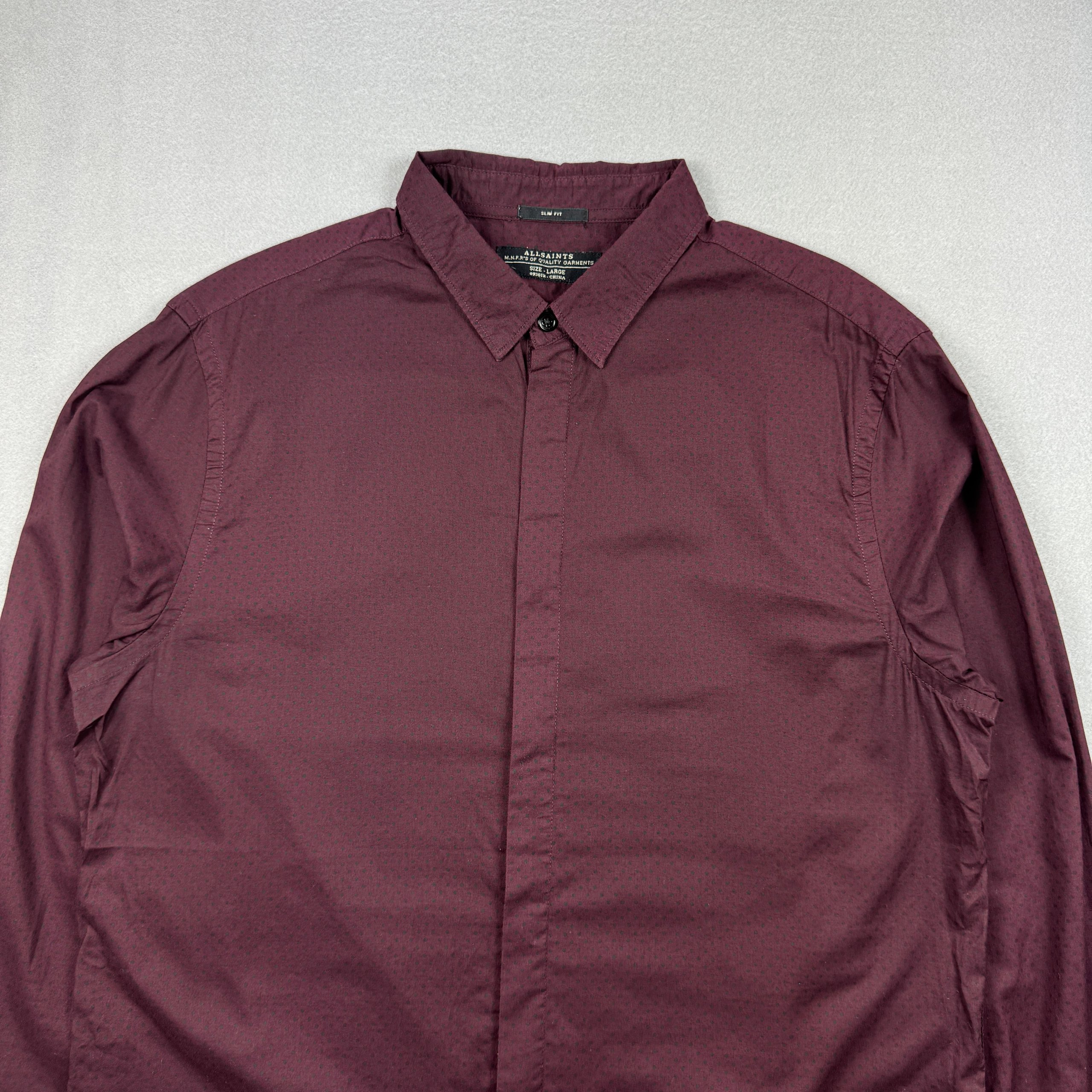 Men`s Allsaints Polka dot Burgundy Slim Fit Shirt Patterned Size L image 2