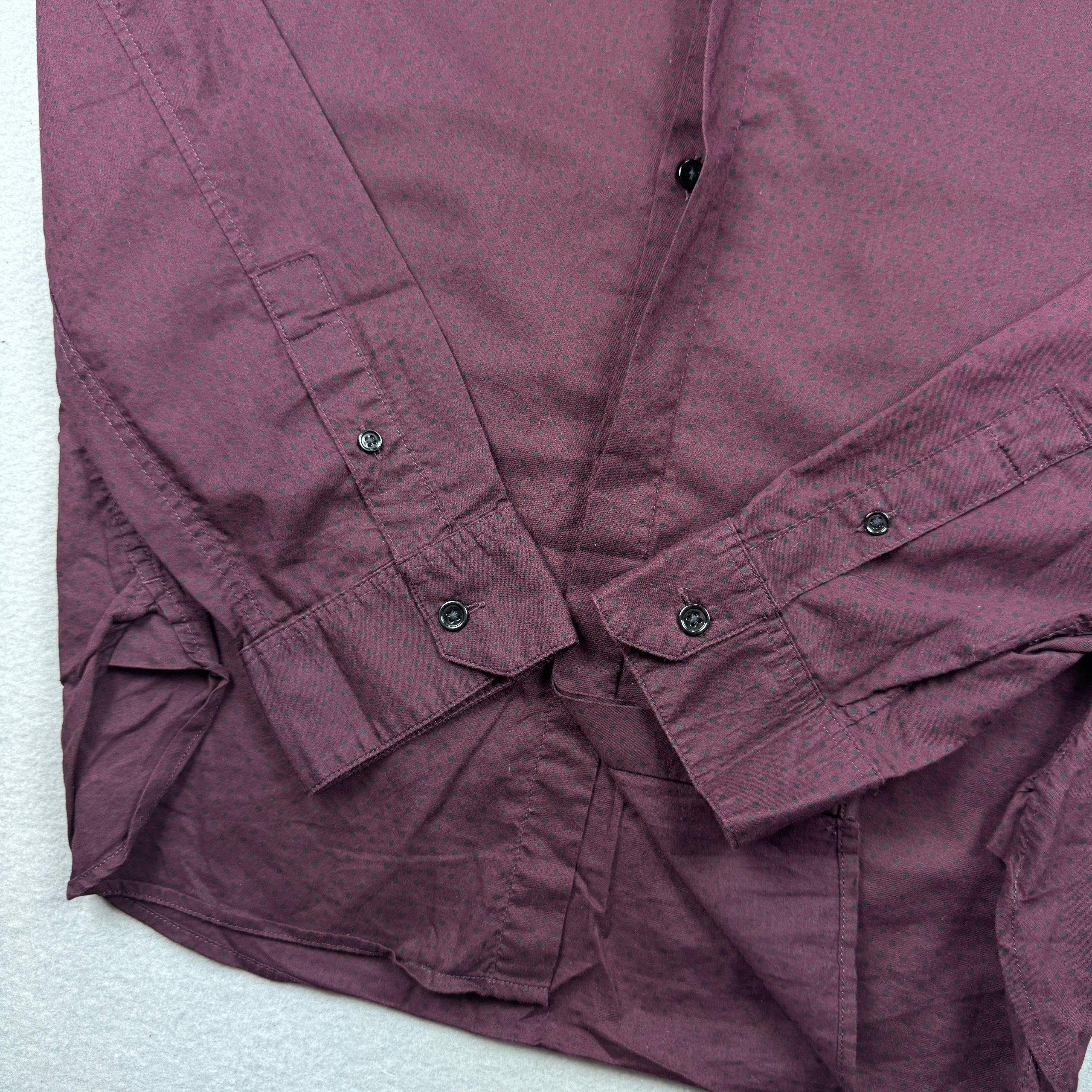Men`s Allsaints Polka dot Burgundy Slim Fit Shirt Patterned Size L image 5
