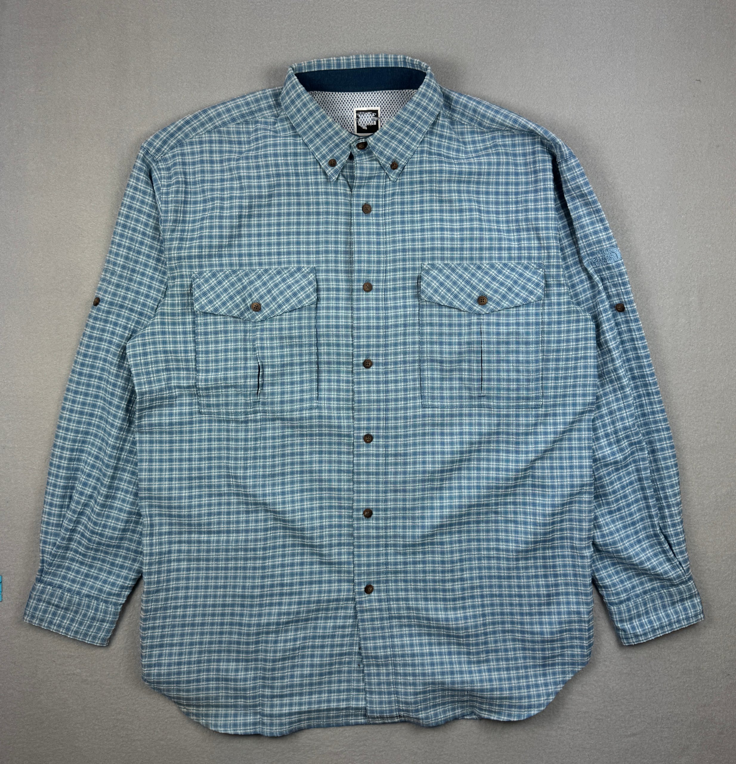Vintage The North Face Blue Checked Trekking Shirt Button-Down Size M-L