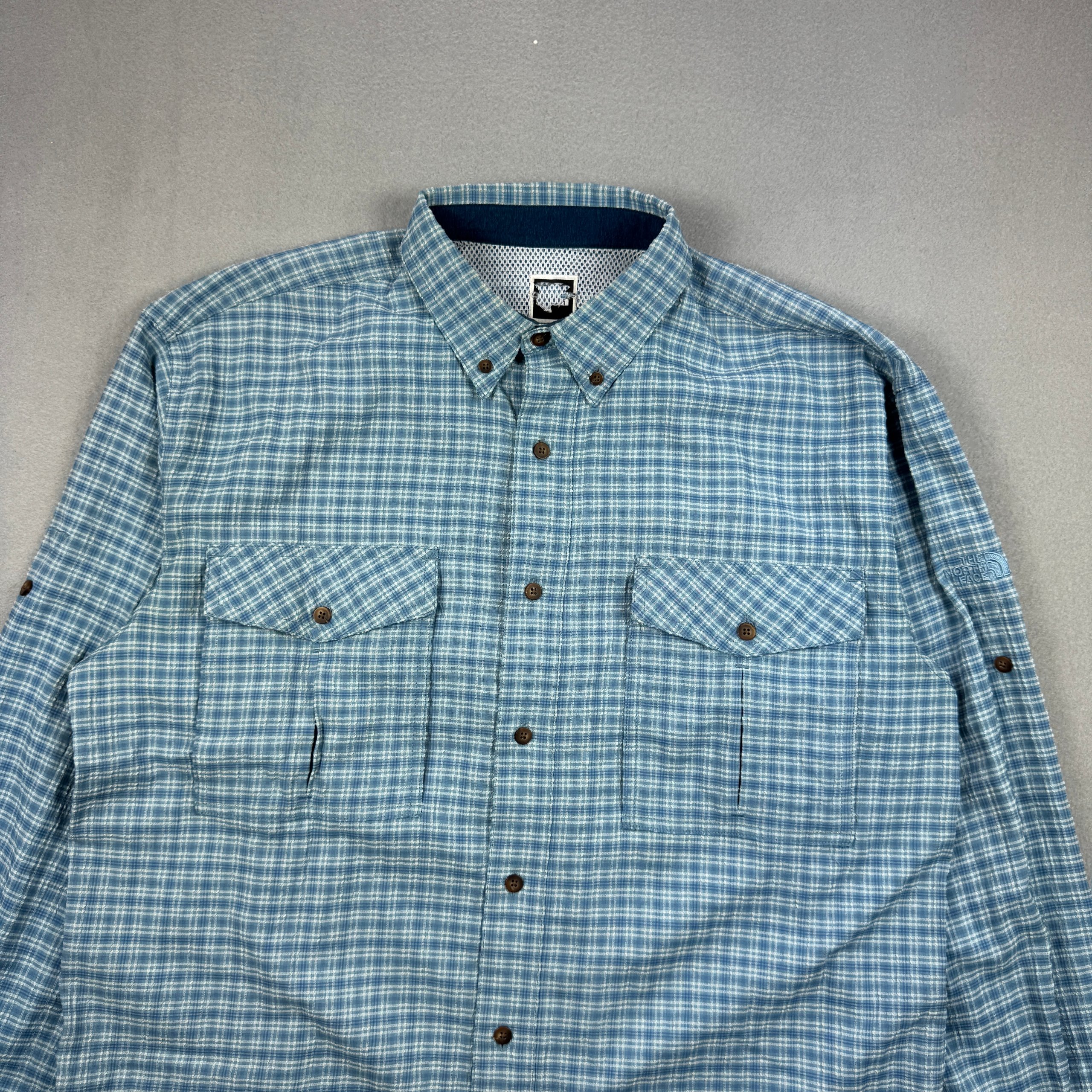 Vintage The North Face Blue Checked Trekking Shirt Button-Down Size M-L image 2
