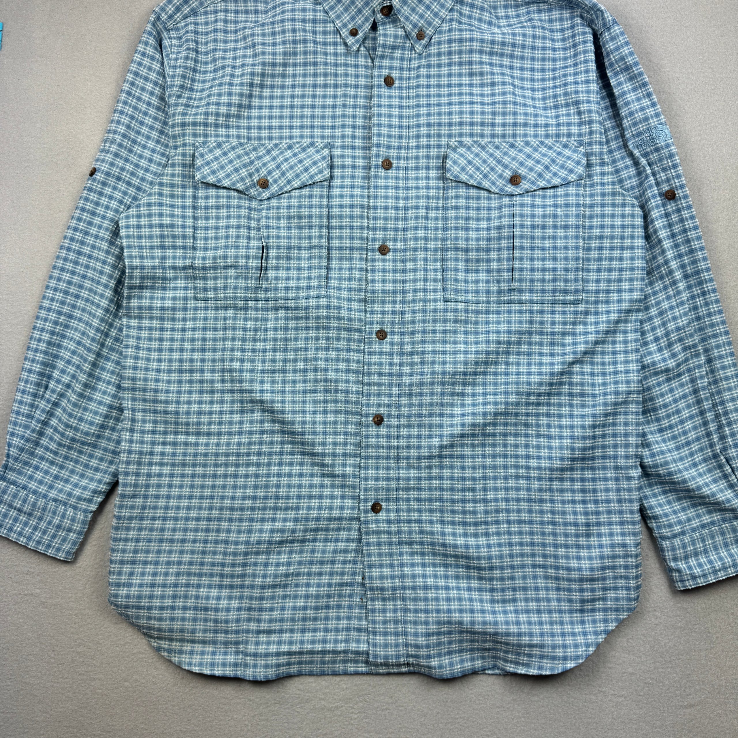 Vintage The North Face Blue Checked Trekking Shirt Button-Down Size M-L image 3