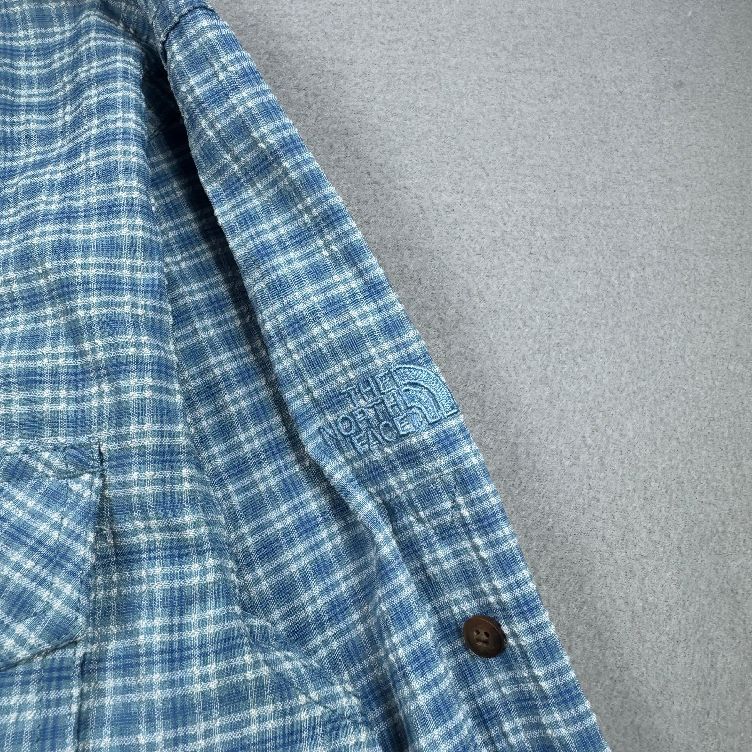 Vintage The North Face Blue Checked Trekking Shirt Button-Down Size M-L image 4