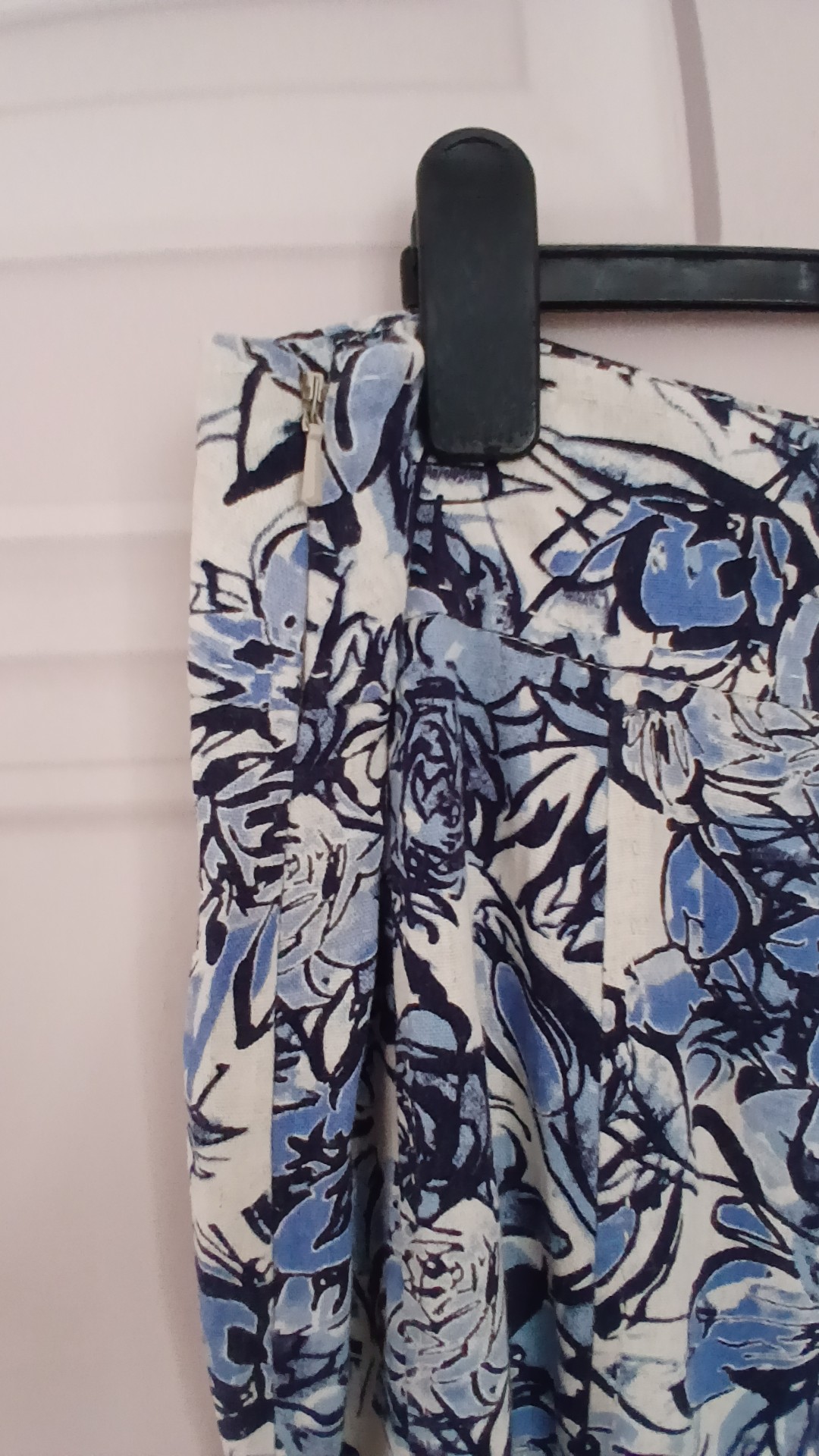 EWM Vintage Linen Feel Blue & White Floral Skirt UK 22 image 4