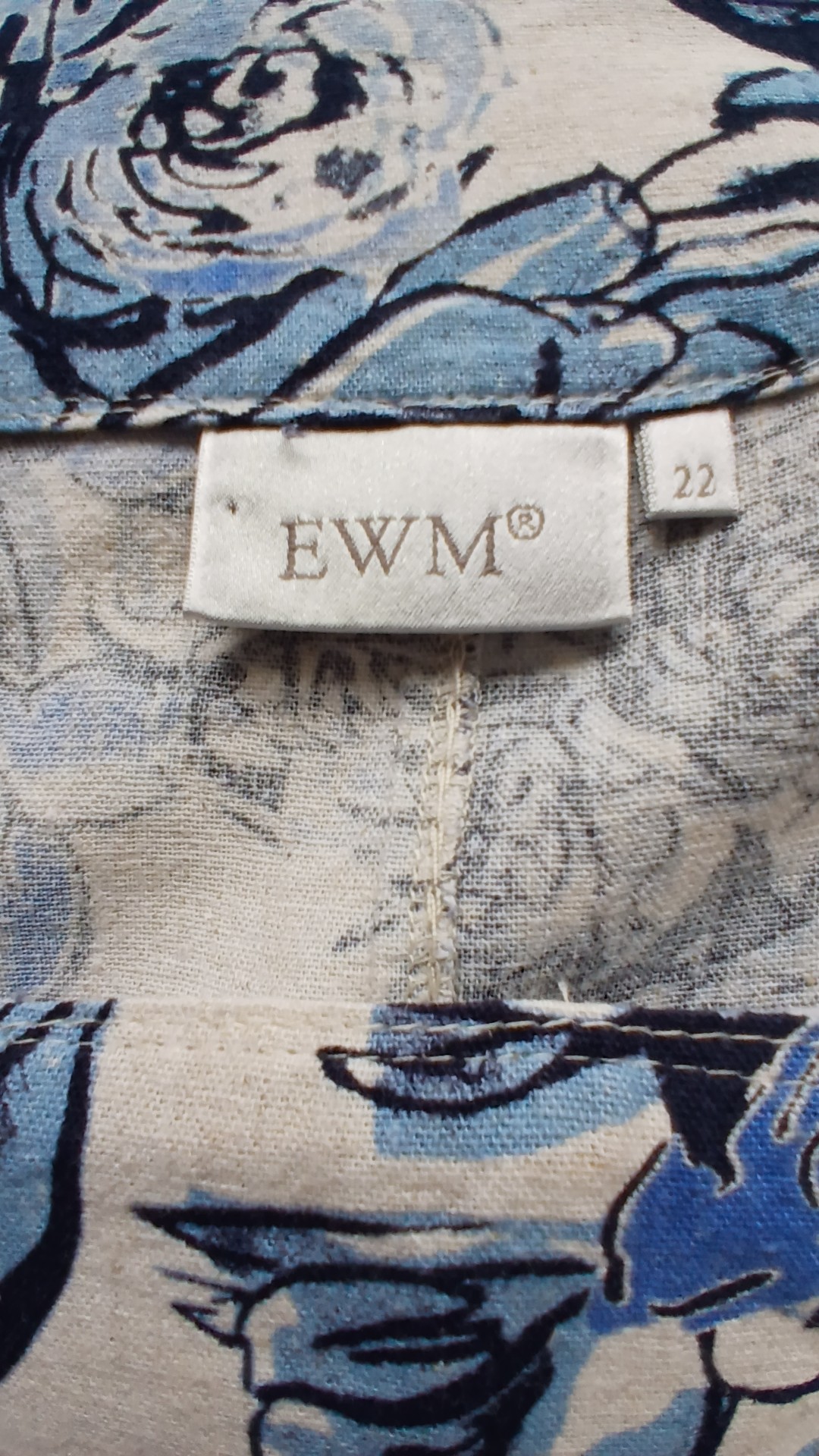 EWM Vintage Linen Feel Blue & White Floral Skirt UK 22 image 5