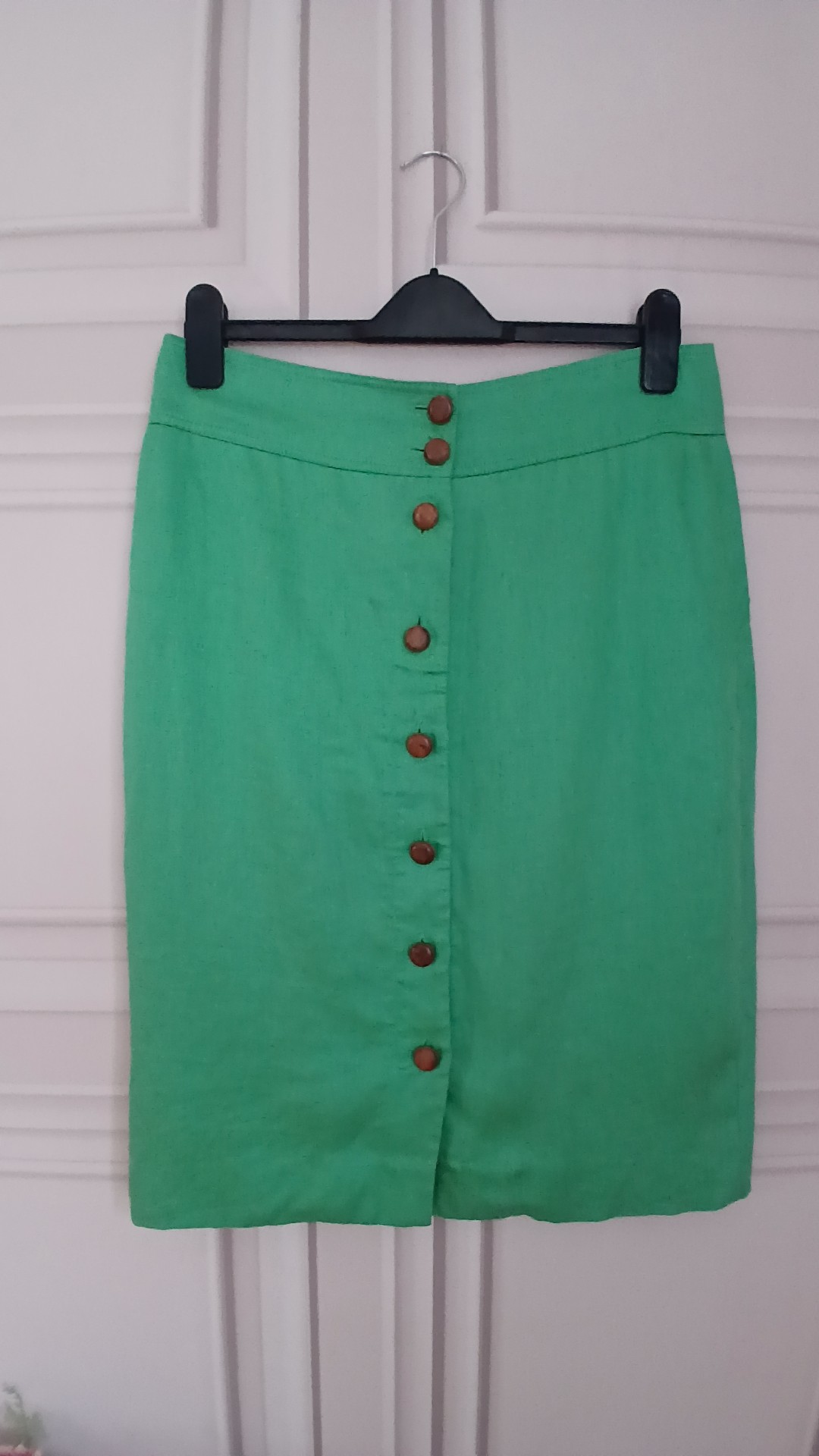 Jaeger Women's Green Linen Button-Front Skirt Medium