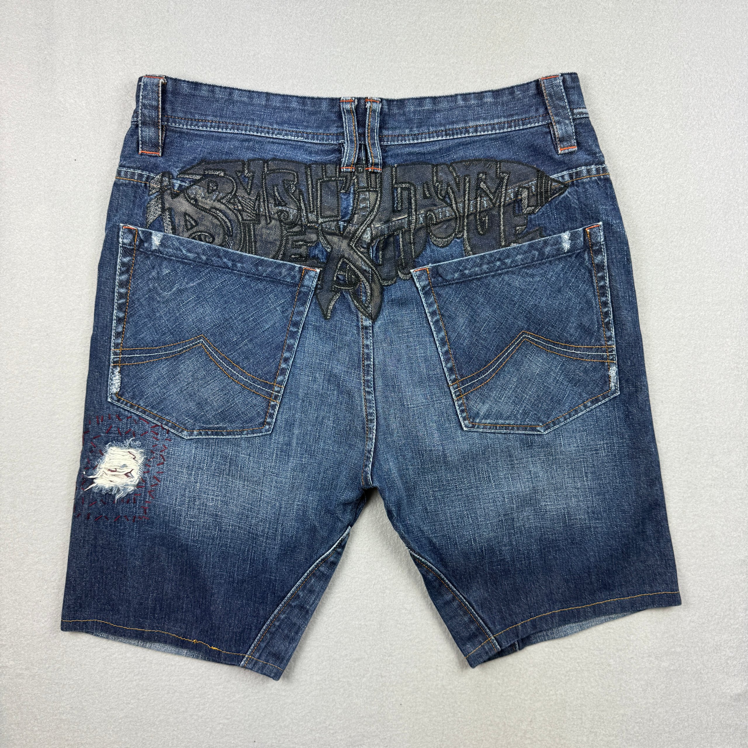 Men`s Armani Exchange Blue Denim Shorts Distressed Detail Size 33 Long