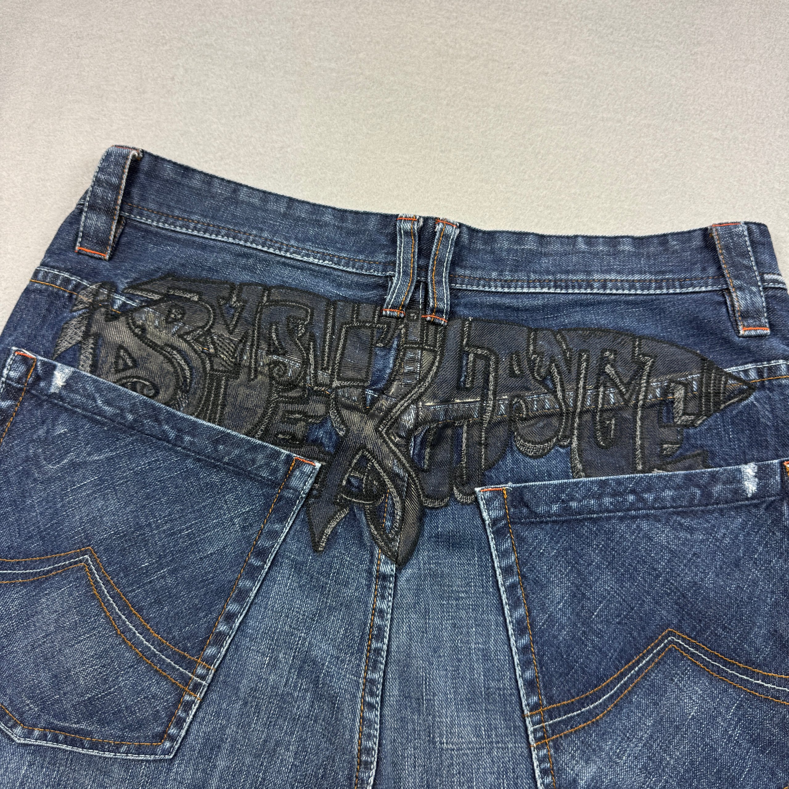 Men`s Armani Exchange Blue Denim Shorts Distressed Detail Size 33 Long image 4