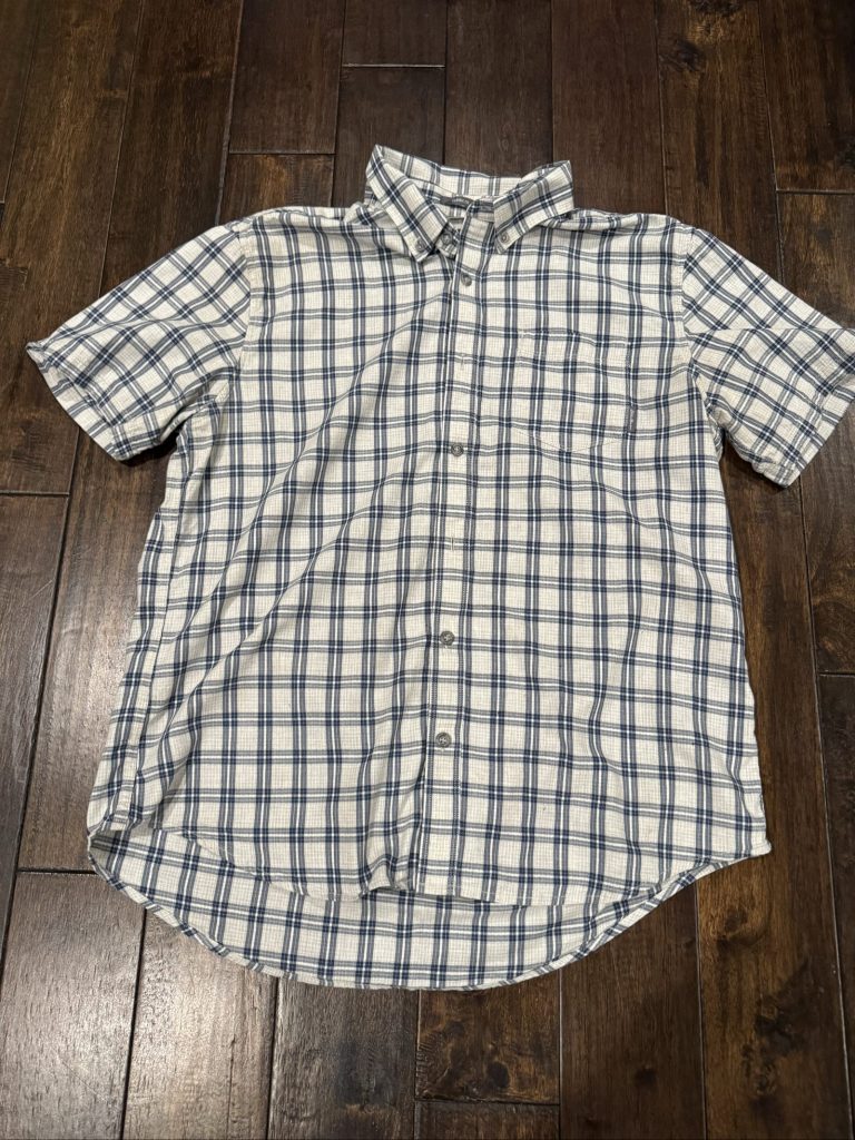 Eddie Bauer Blue & White Plaid Men's Classic Fit Cotton Shirt Large