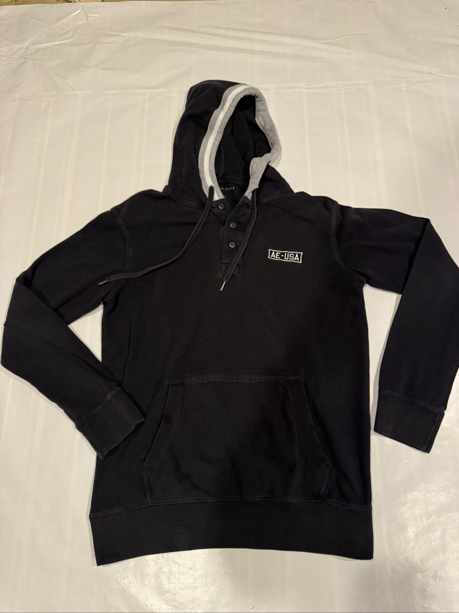 American Eagle Black & Grey USA Patch Hoodie Small