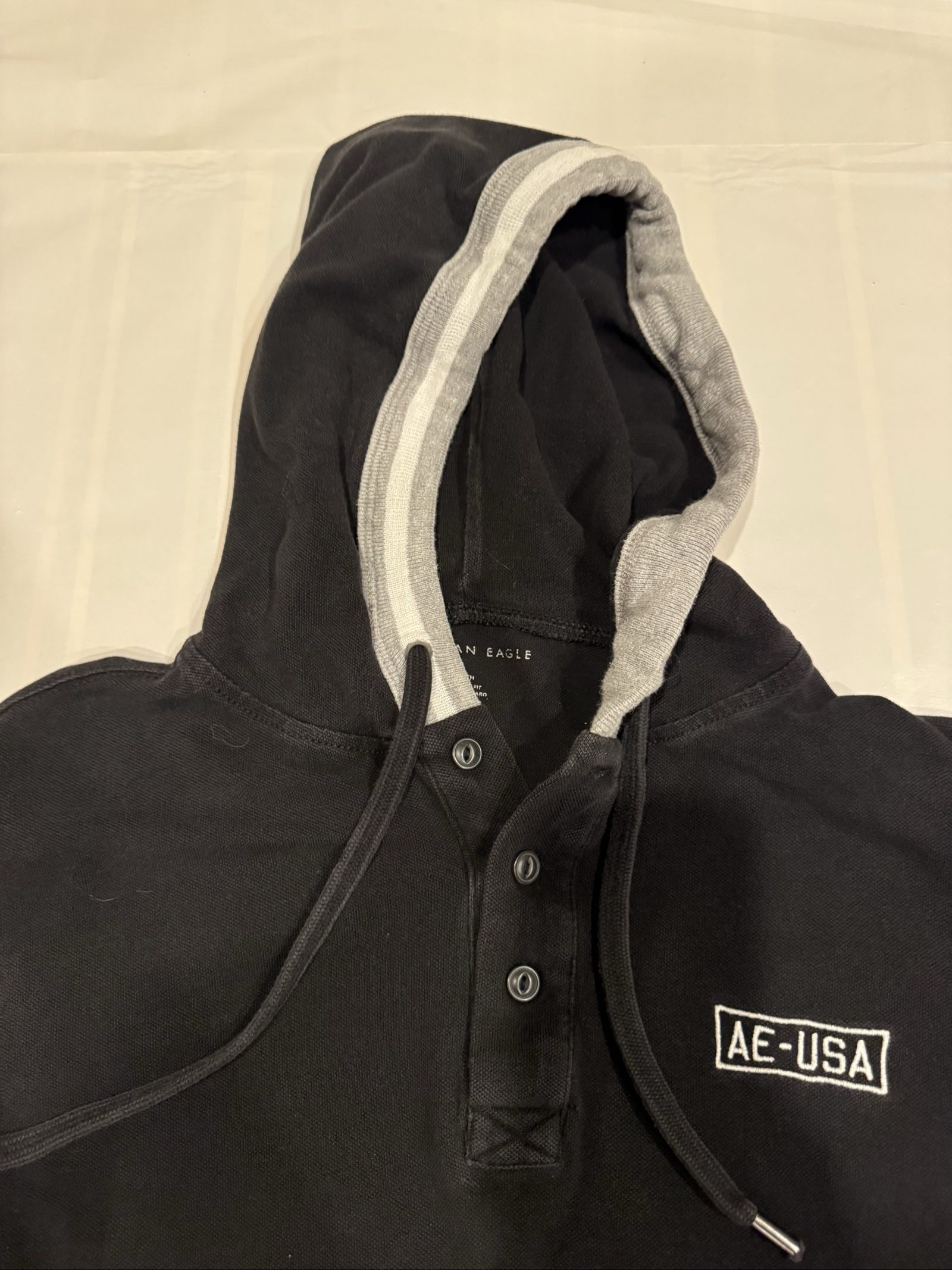 American Eagle Black & Grey USA Patch Hoodie Small image 4