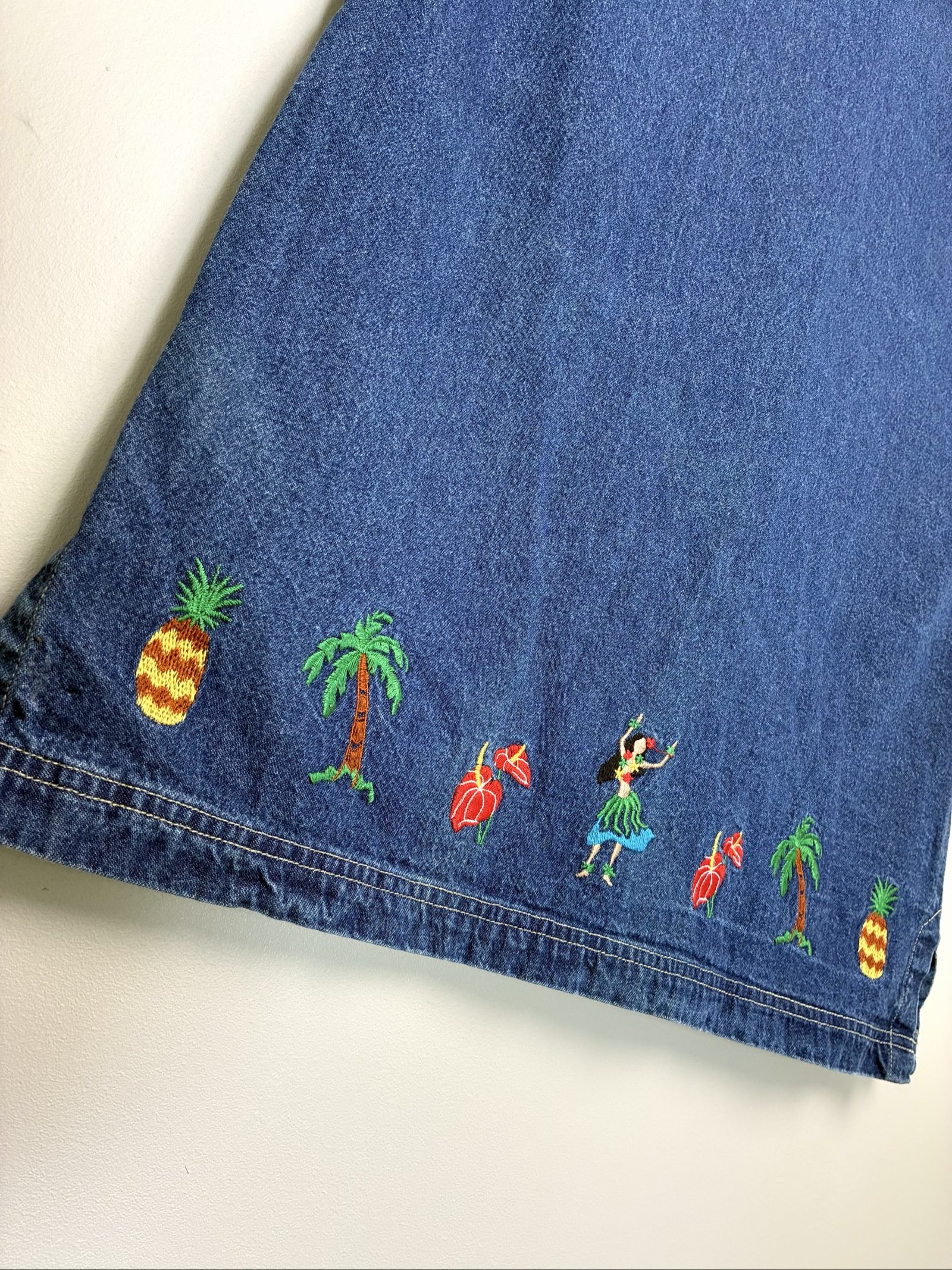 VTG 90s Route 66 Embroidered Denim Jumper Dress Size Small image 2