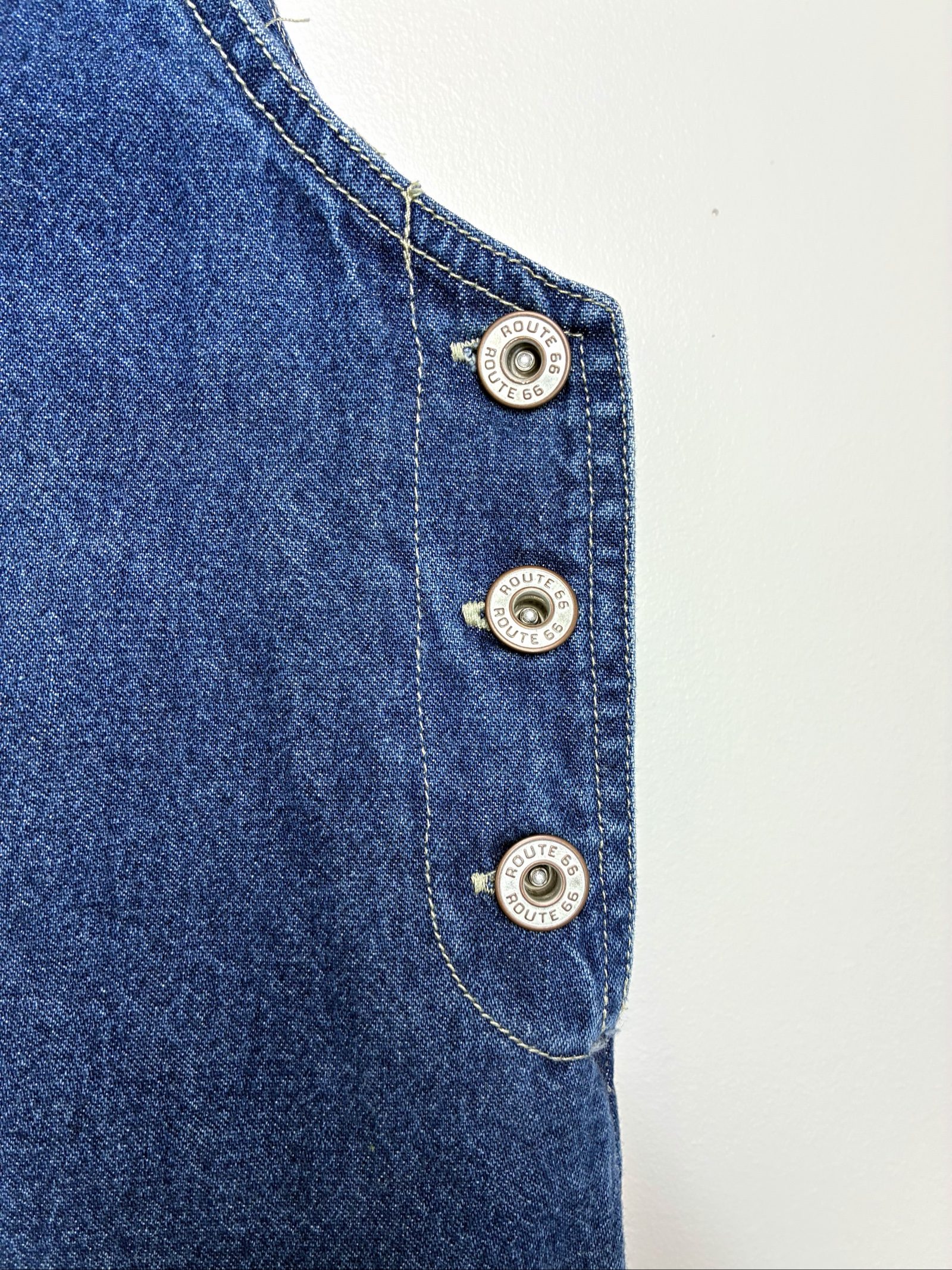 VTG 90s Route 66 Embroidered Denim Jumper Dress Size Small image 7