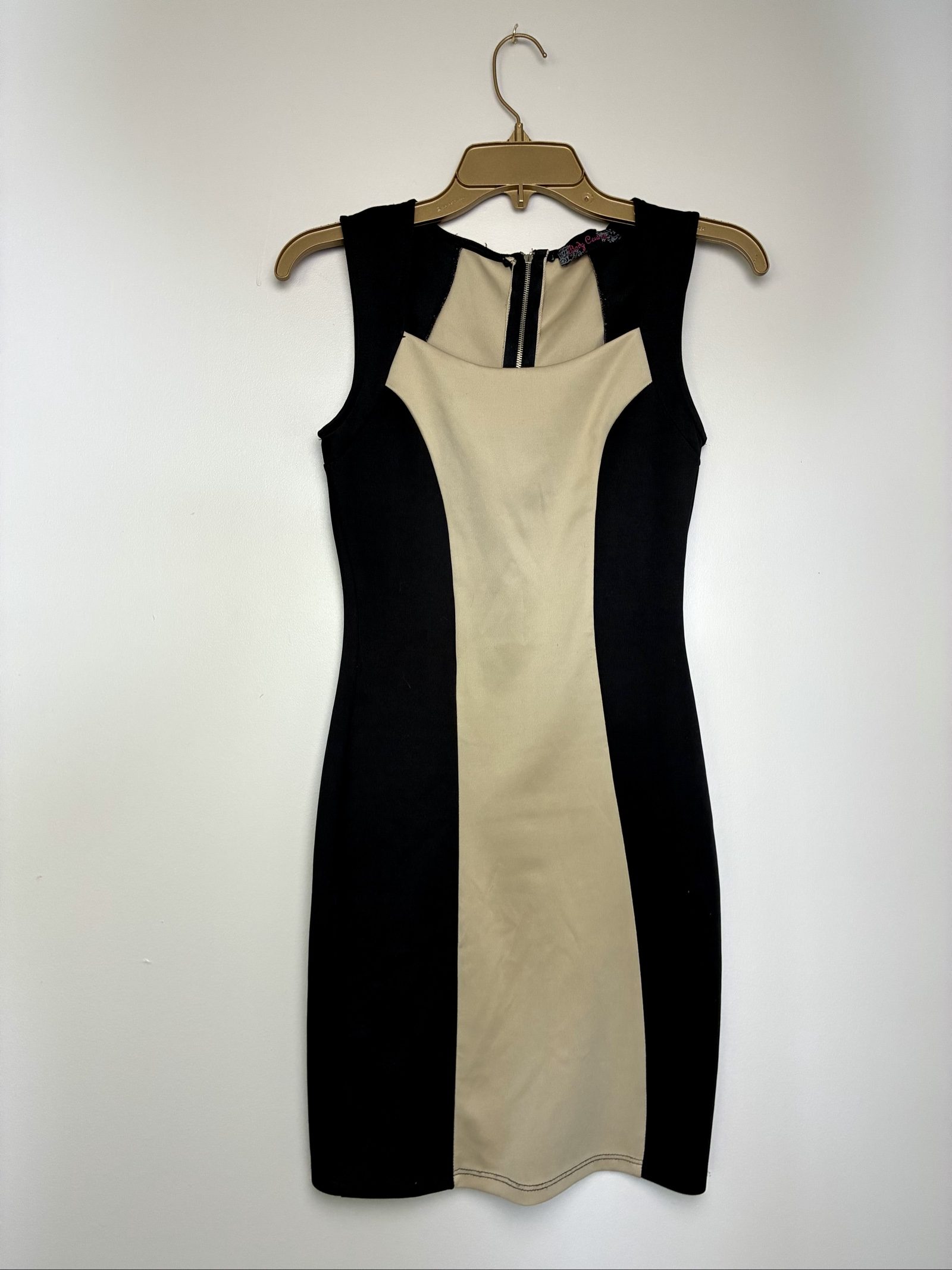 VTG Y2K Body Central Colorblock Bodycon Dress Black Beige Size S