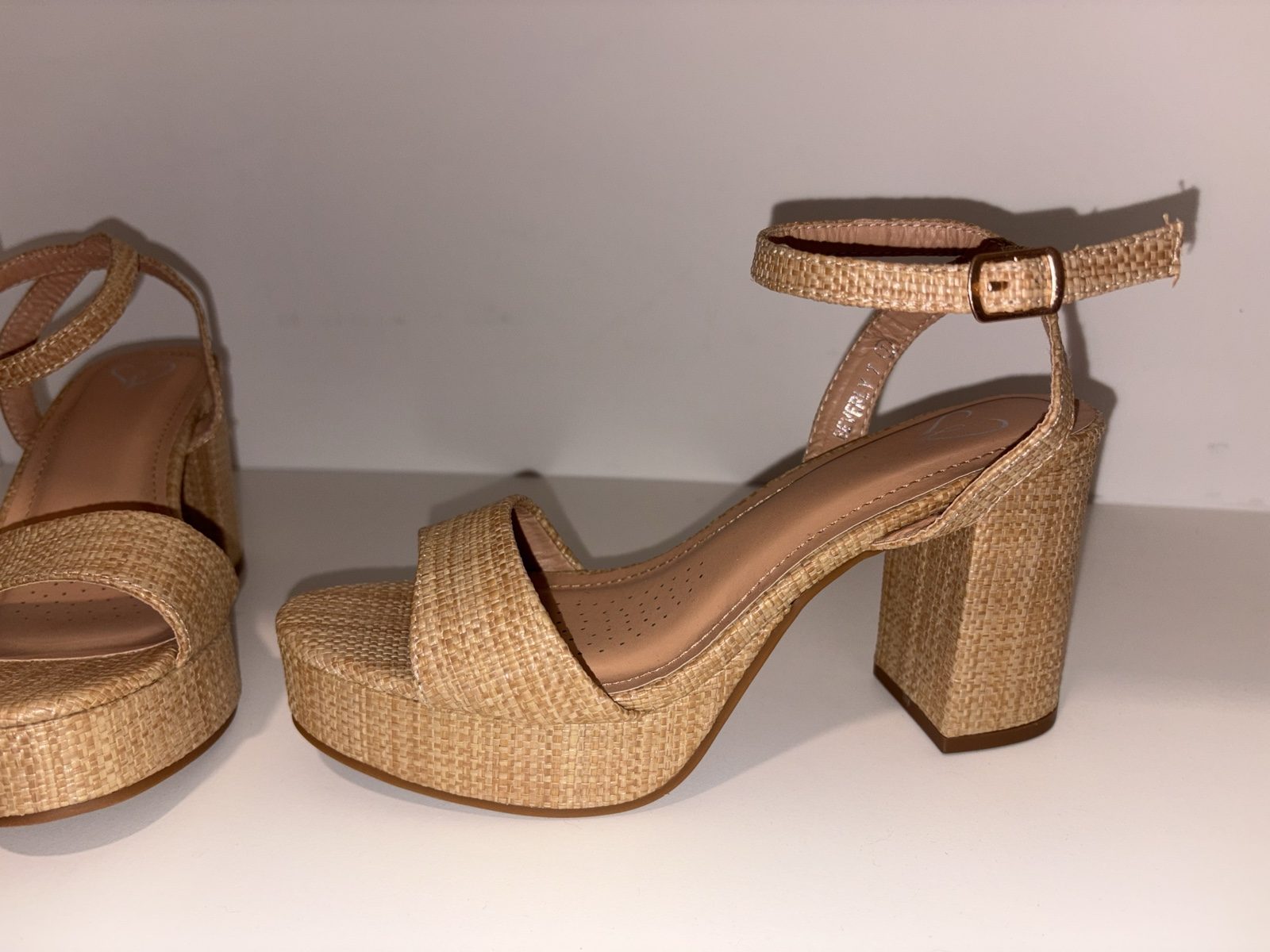 Qupid Natural Beige Platform Block Heel Sandals US 7 Women