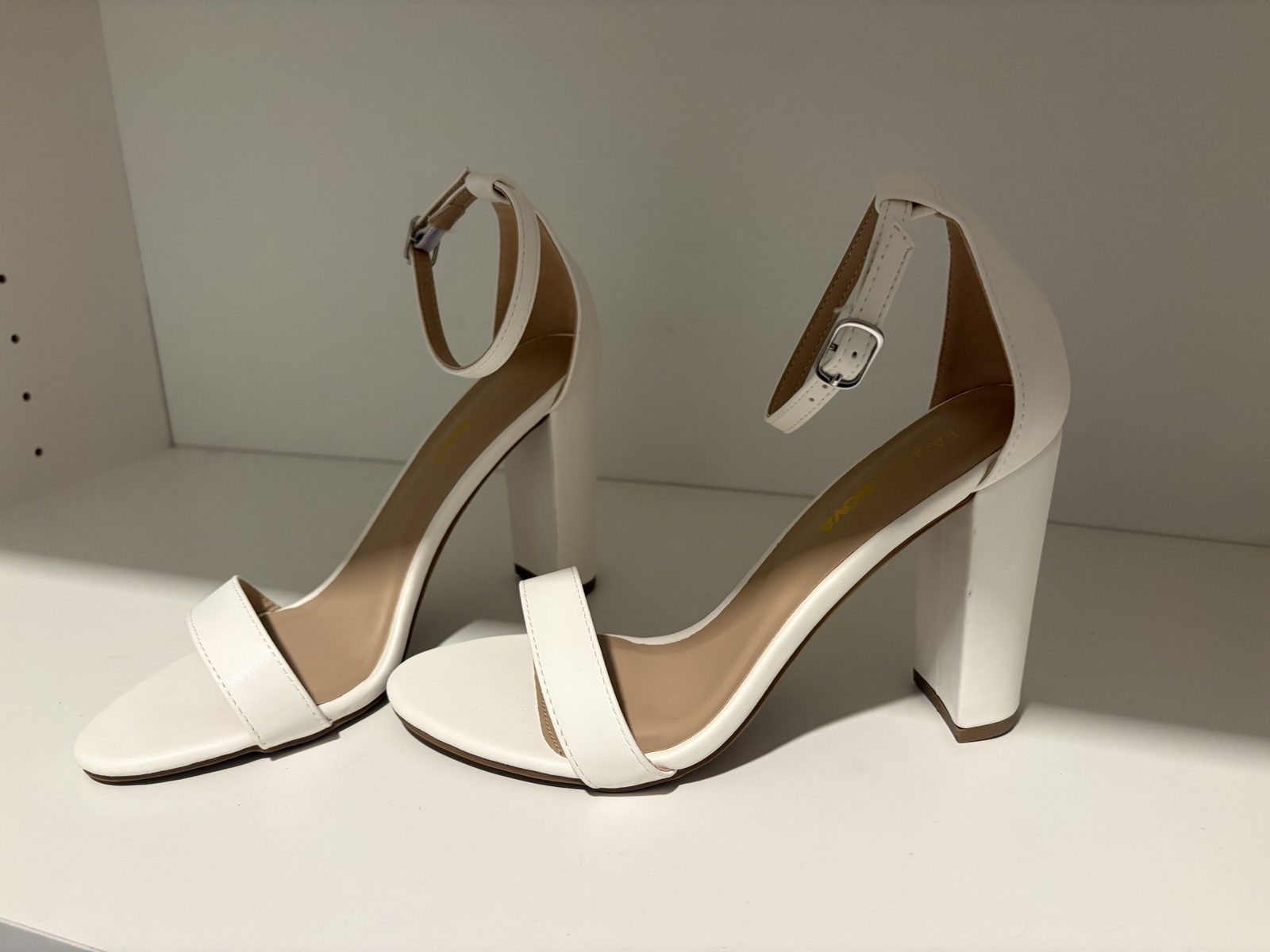 White Ankle Strap Block Heel Sandals image 2