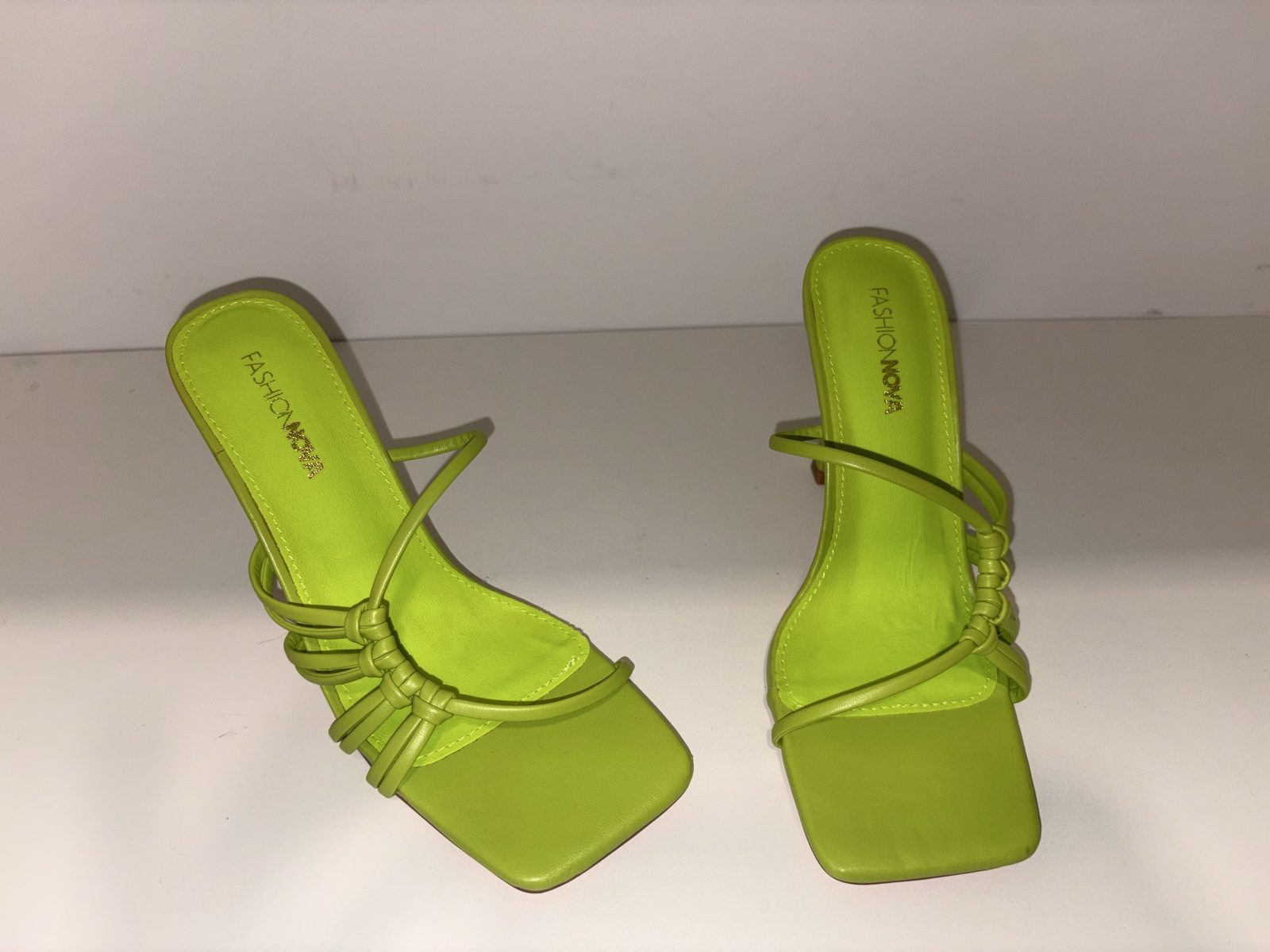 Fashion Nova Women's Lime Green Strappy Square Toe Heels US 7 image 2
