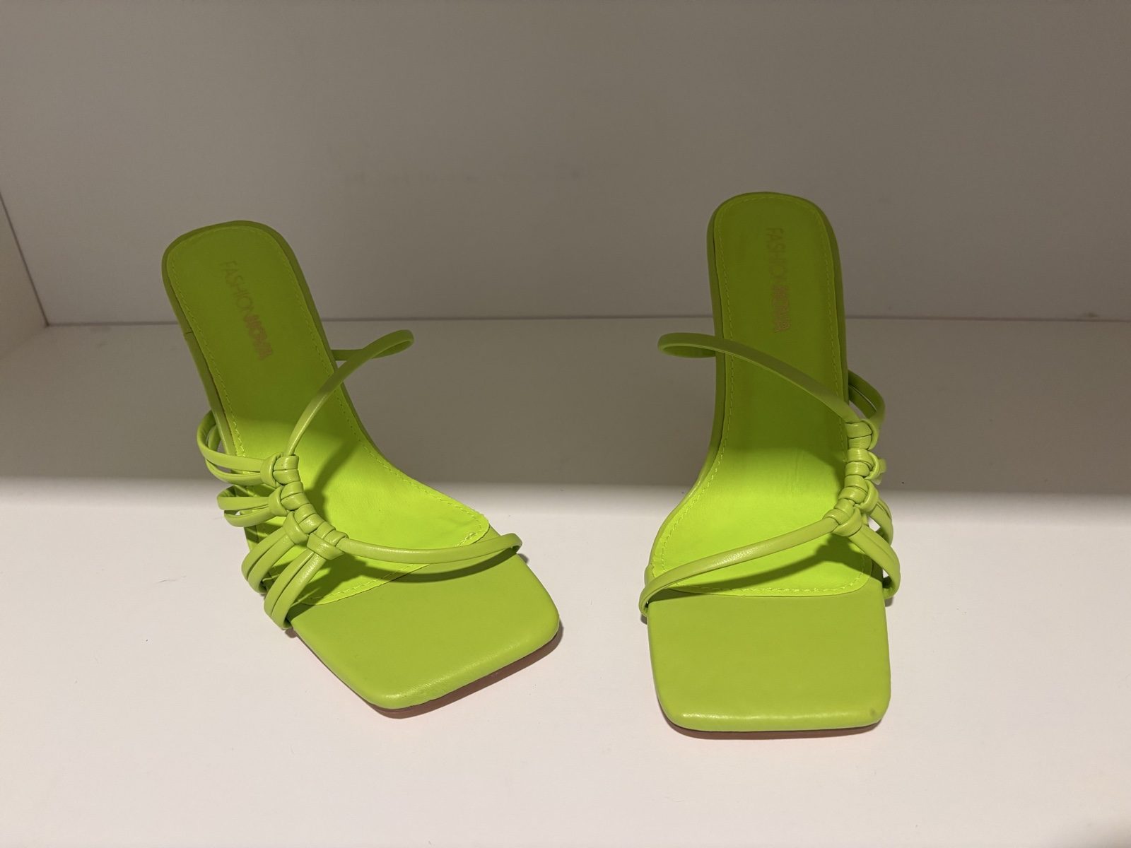 Fashion Nova Women's Lime Green Strappy Square Toe Heels US 7 image 3