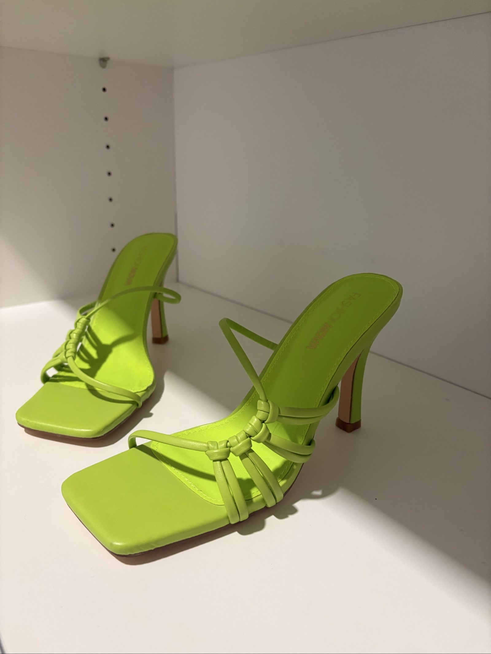 Fashion Nova Women's Lime Green Strappy Square Toe Heels US 7 image 4