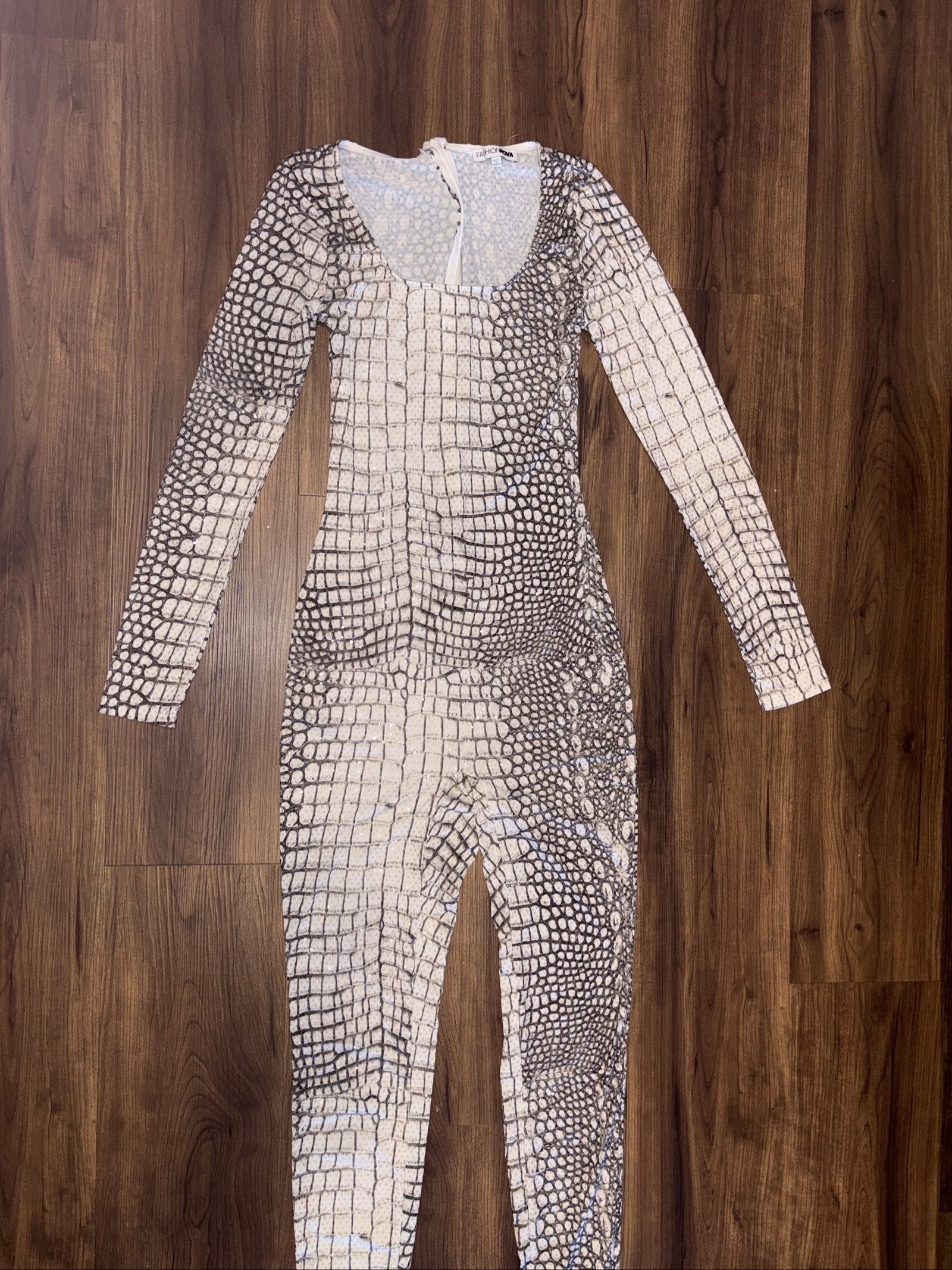 Monica Hansen White & Black Snakeskin Print Jumpsuit Small