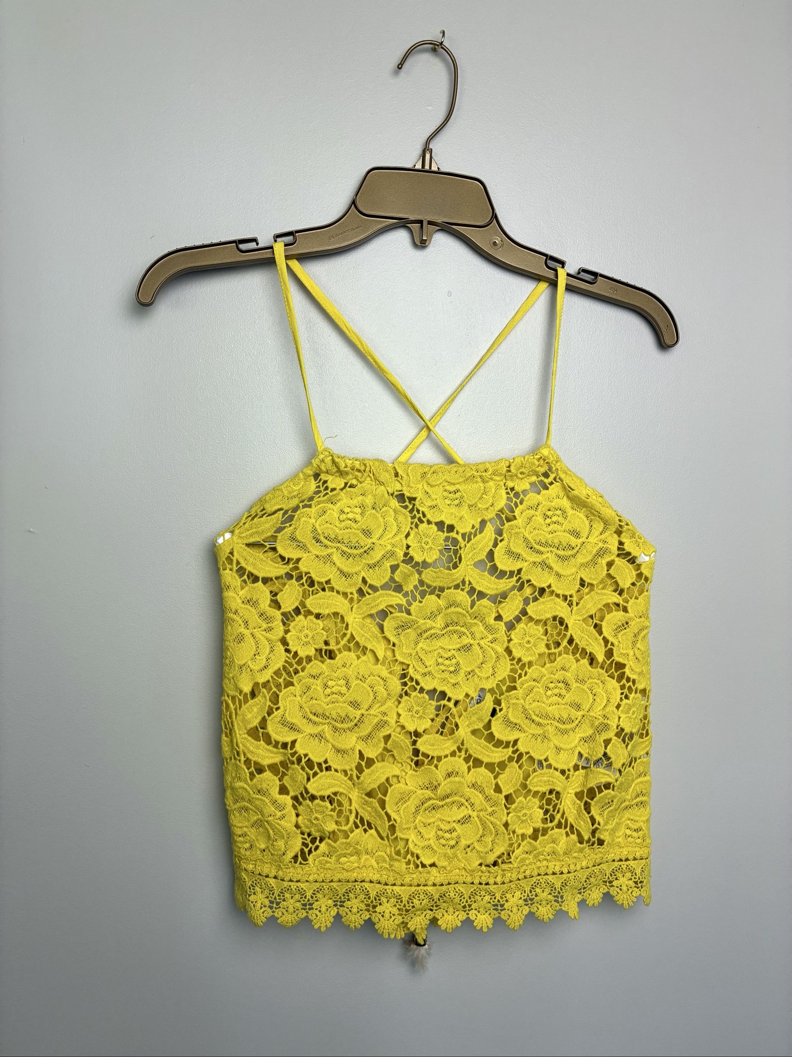 Y2K Inspired Studio F Yellow 100% Heavy Guipure Cotton Cami Crop Top XS