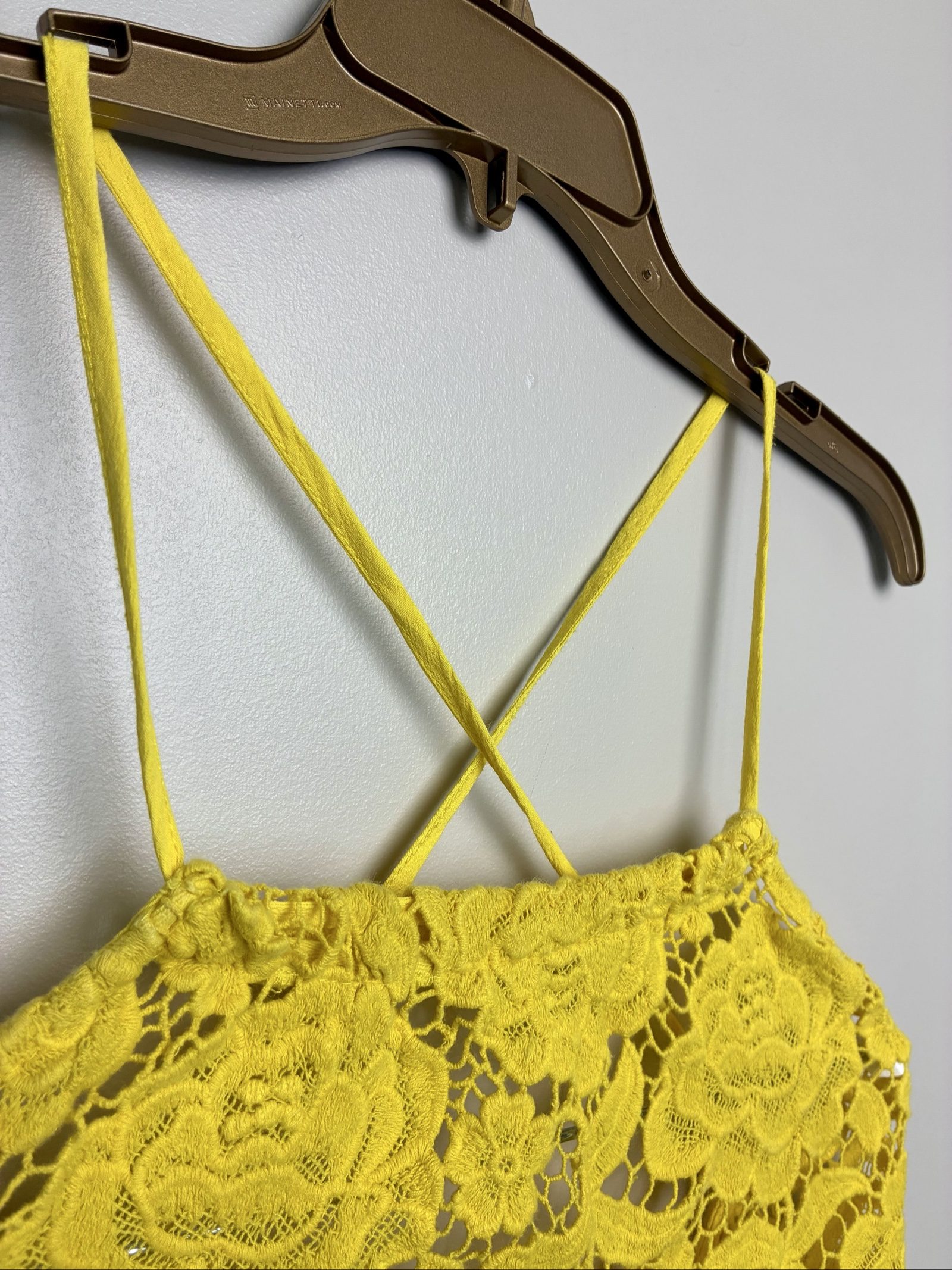 Y2K Inspired Studio F Yellow 100% Heavy Guipure Cotton Cami Crop Top XS image 2
