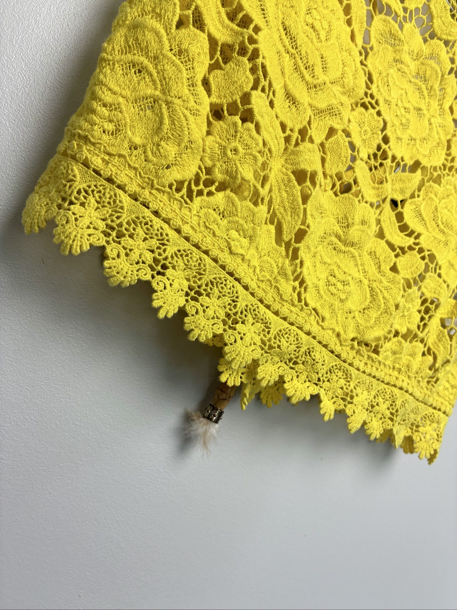 Y2K Inspired Studio F Yellow 100% Heavy Guipure Cotton Cami Crop Top XS image 4