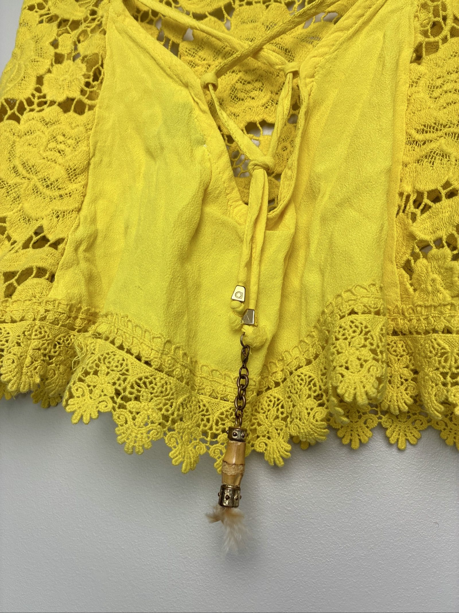Y2K Inspired Studio F Yellow 100% Heavy Guipure Cotton Cami Crop Top XS image 5