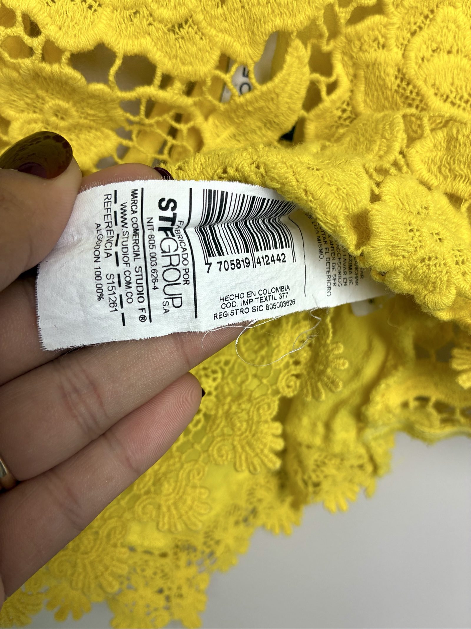 Y2K Inspired Studio F Yellow 100% Heavy Guipure Cotton Cami Crop Top XS image 7