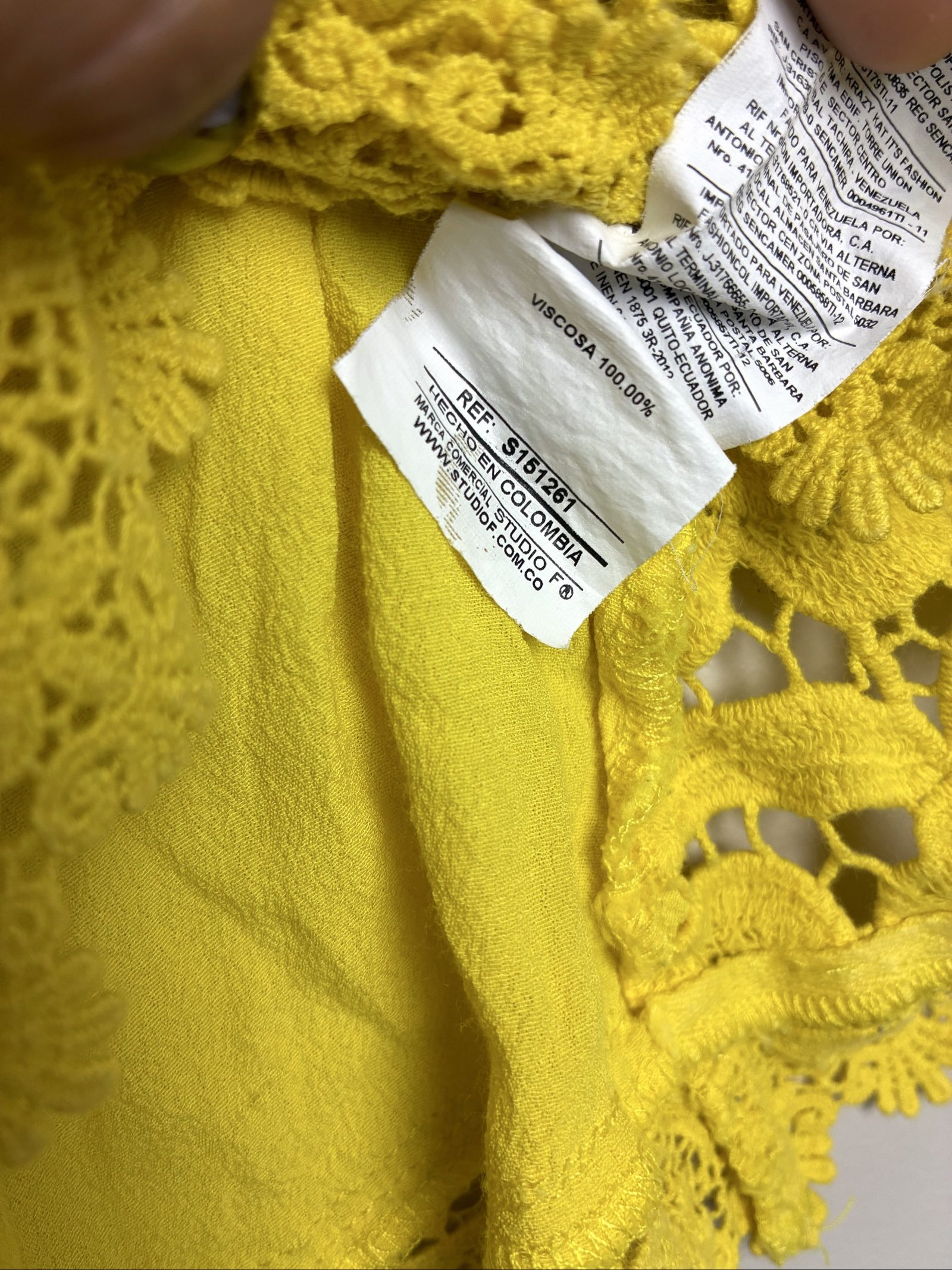 Y2K Inspired Studio F Yellow 100% Heavy Guipure Cotton Cami Crop Top XS image 8