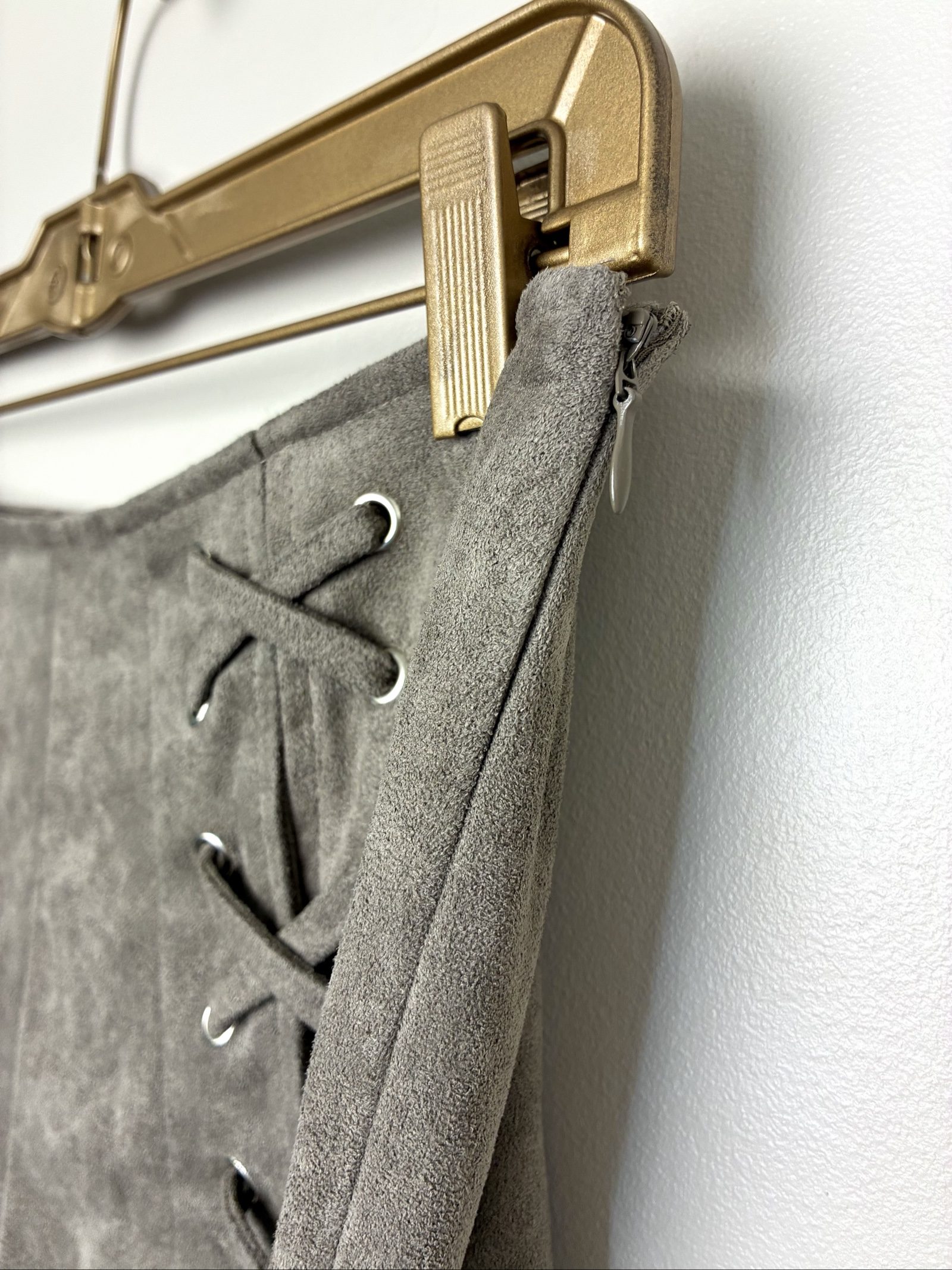 She + Sky Y2K Inspired Faux Suede Lace Up Shorts Gray Green Size M image 5