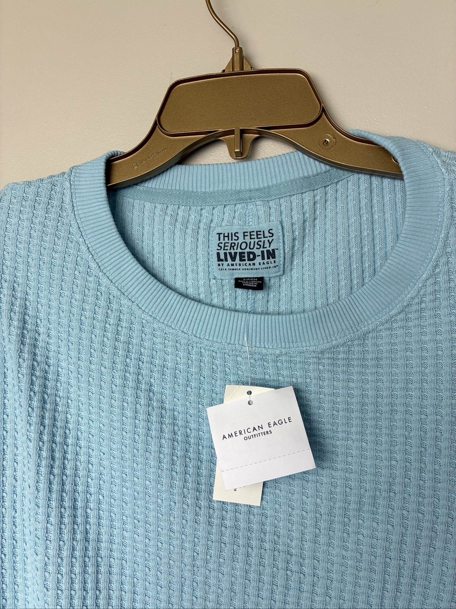 American Eagle Outfitters Waffle Knit Pullover Light Blue Size S image 7