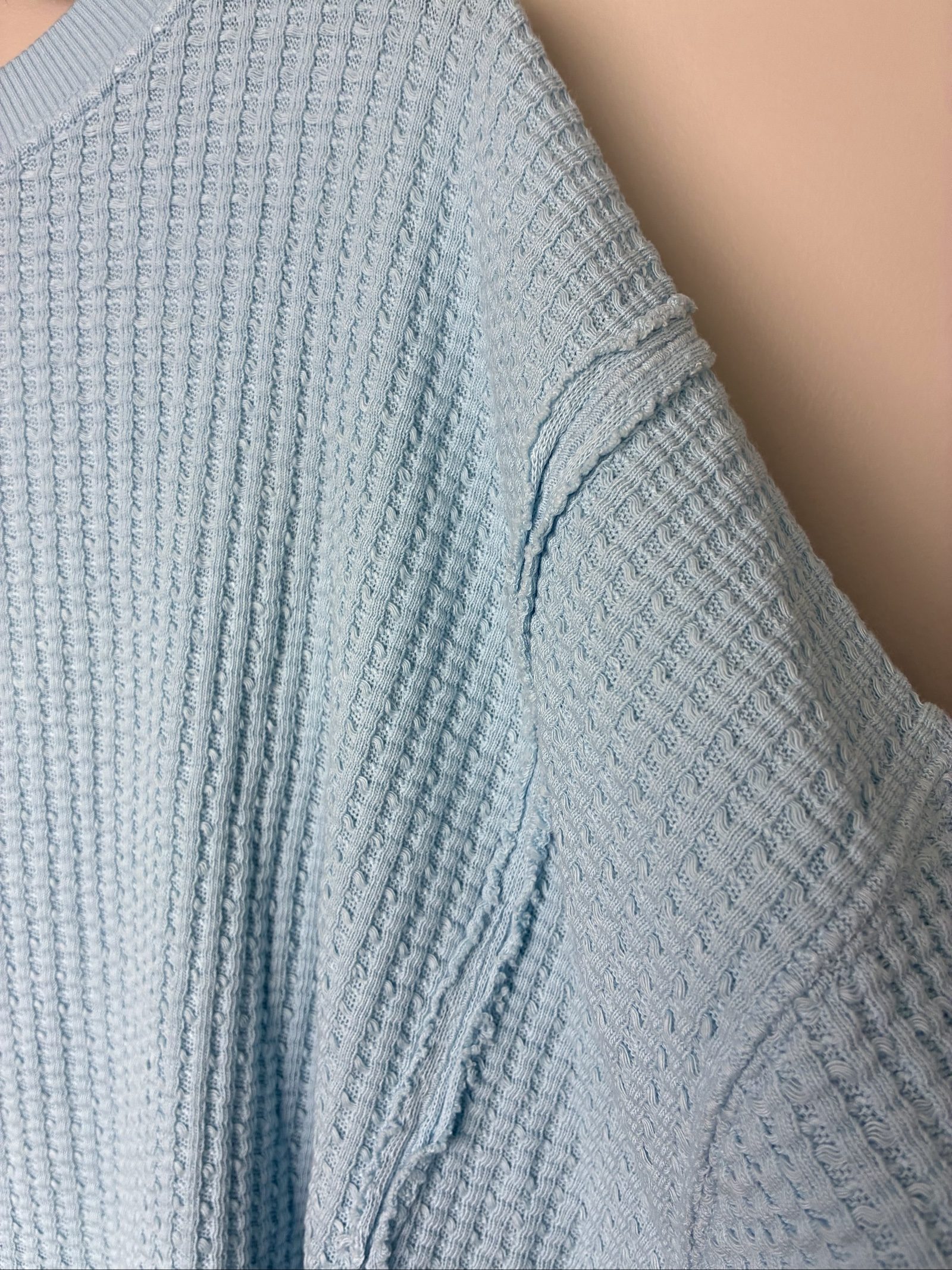 American Eagle Outfitters Waffle Knit Pullover Light Blue Size S image 3