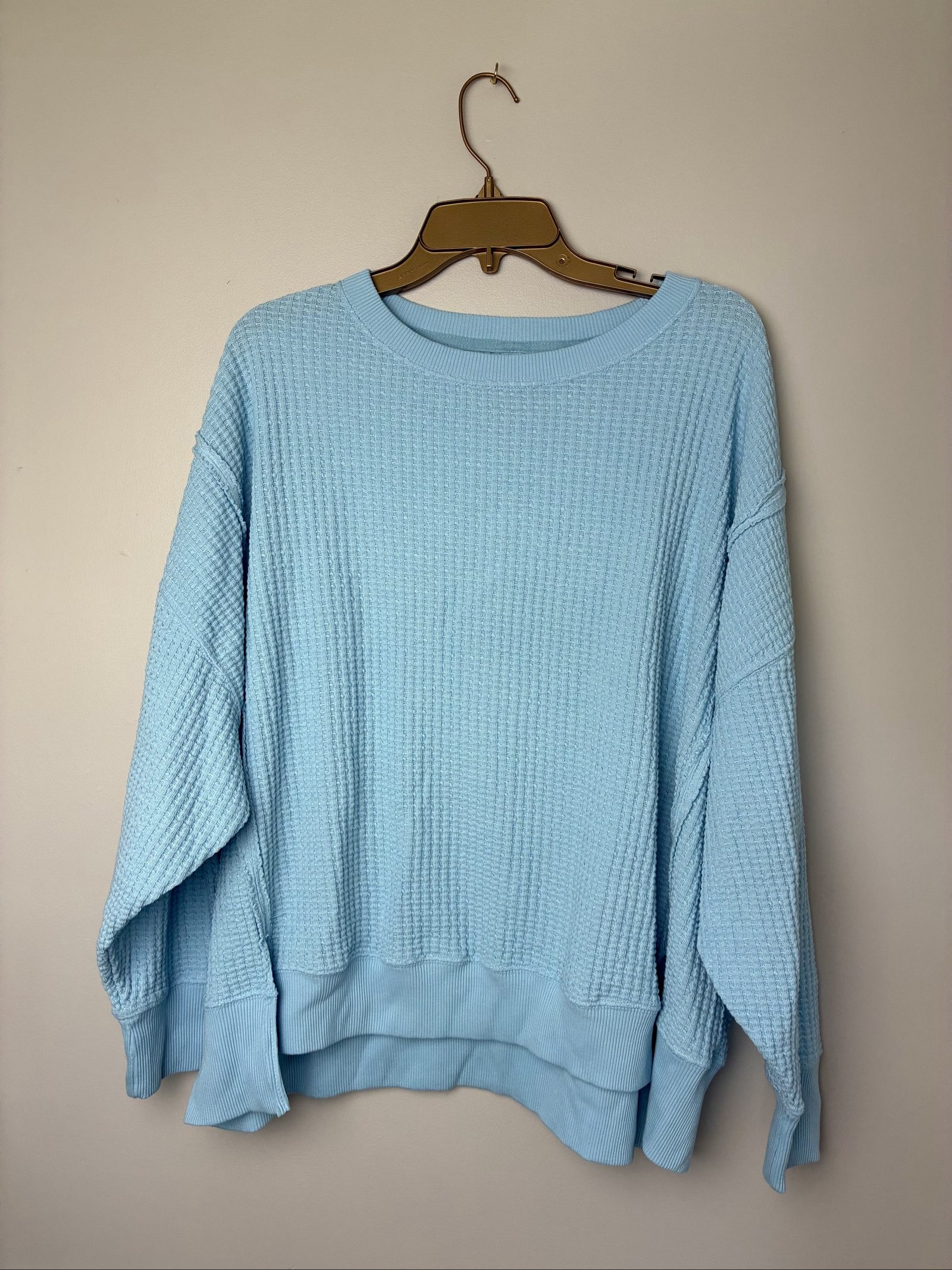 American Eagle Outfitters Waffle Knit Pullover Light Blue Size S