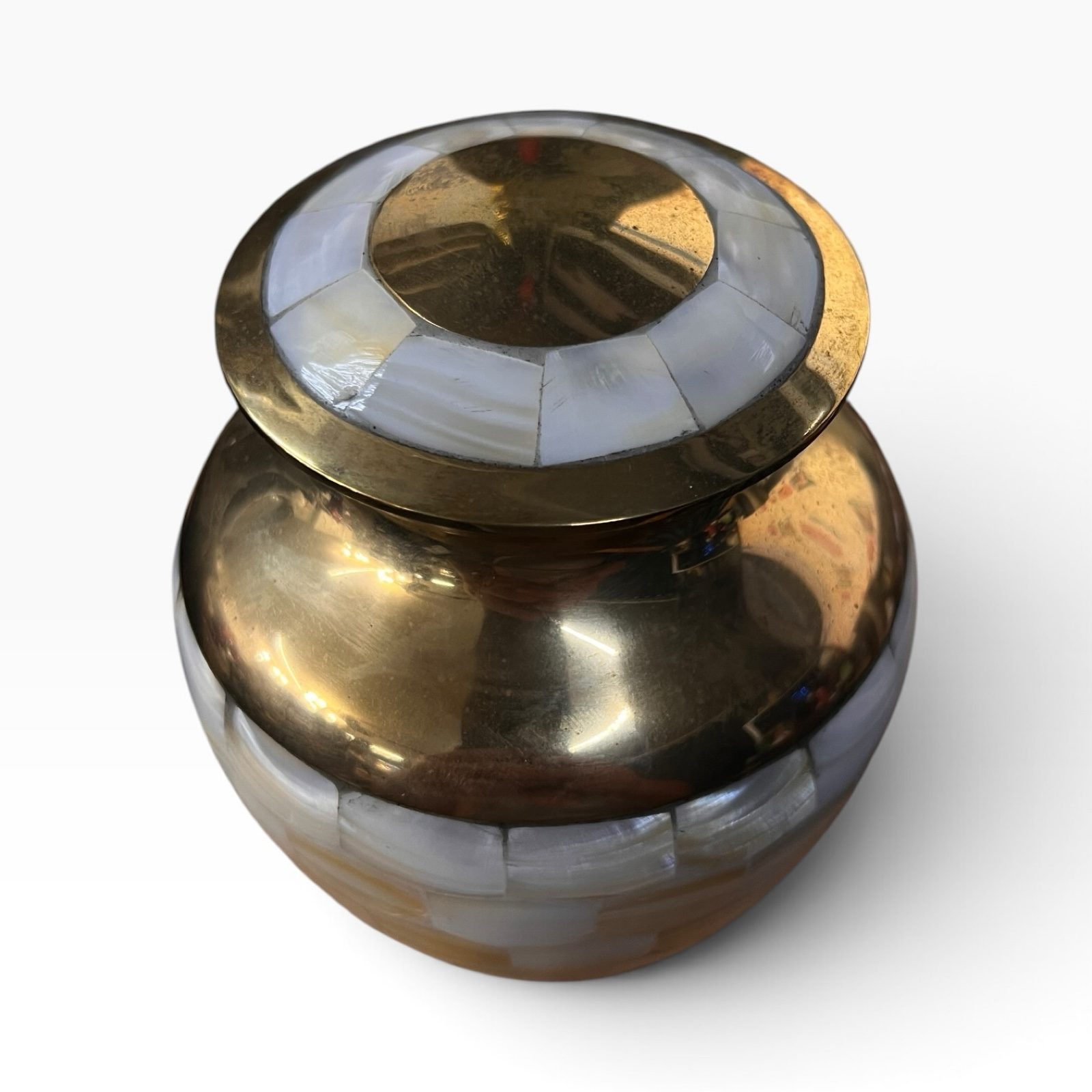 Mother of Pearl Brass Keepsake Cremation Urn 35 Cubic Inch 6” image 2