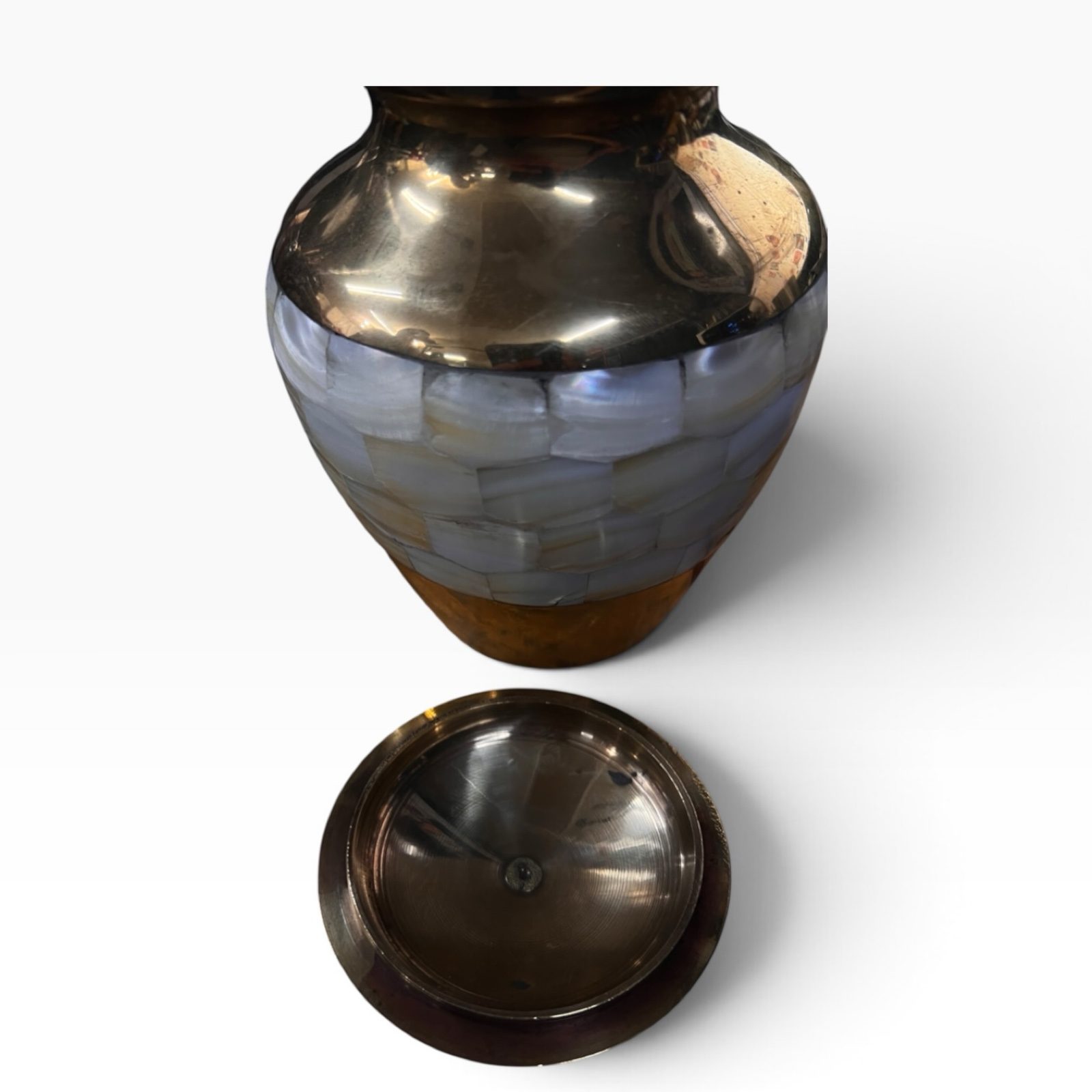 Mother of Pearl Brass Keepsake Cremation Urn 35 Cubic Inch 6” image 3