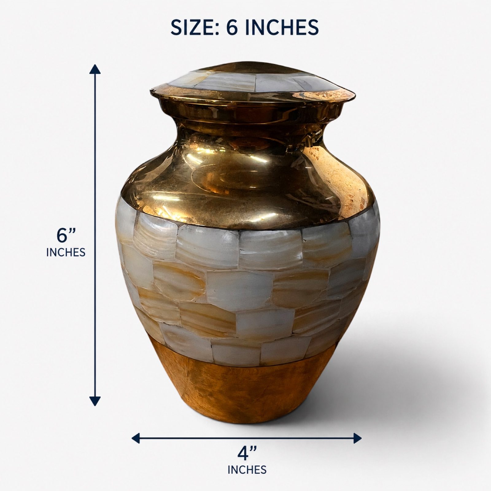 Mother of Pearl Brass Keepsake Cremation Urn 35 Cubic Inch 6” image 5