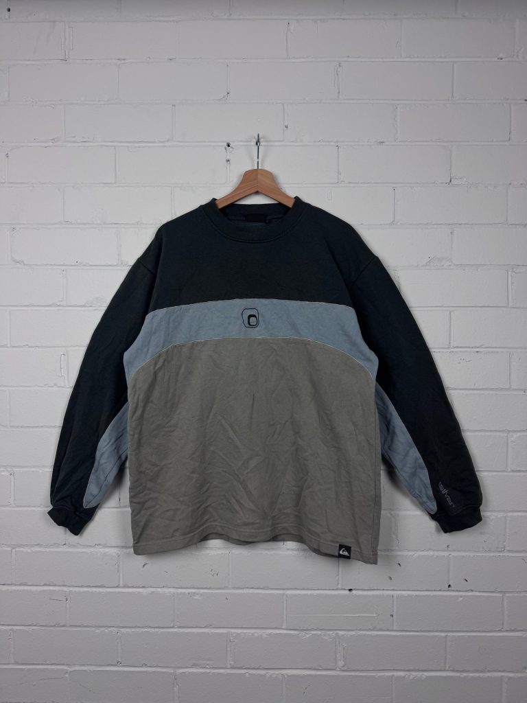 vintage Quiksilver Grey & Beige Colour Block Crewneck Sweatshirt Large