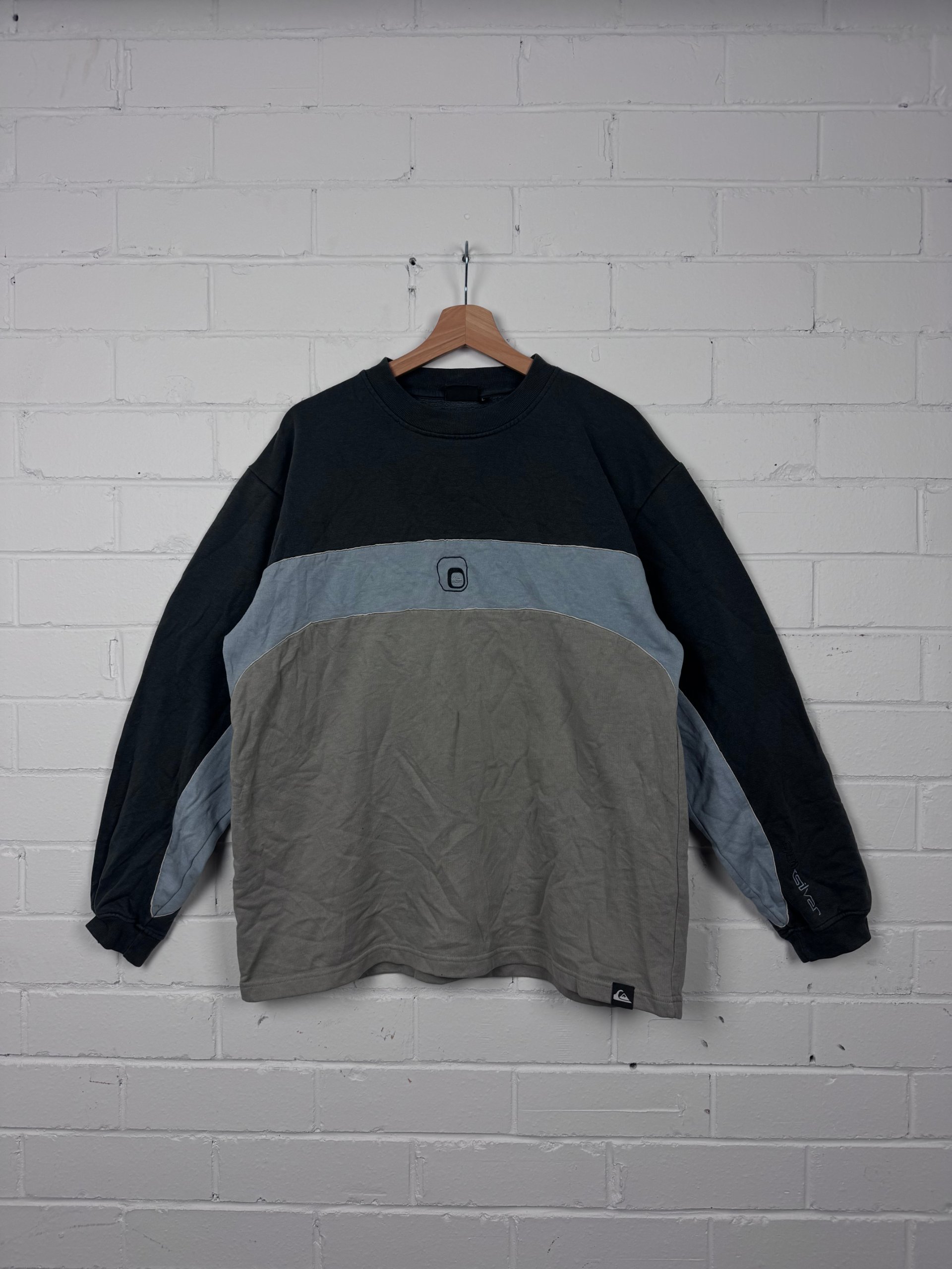 vintage Quiksilver Grey & Beige Colour Block Crewneck Sweatshirt Large