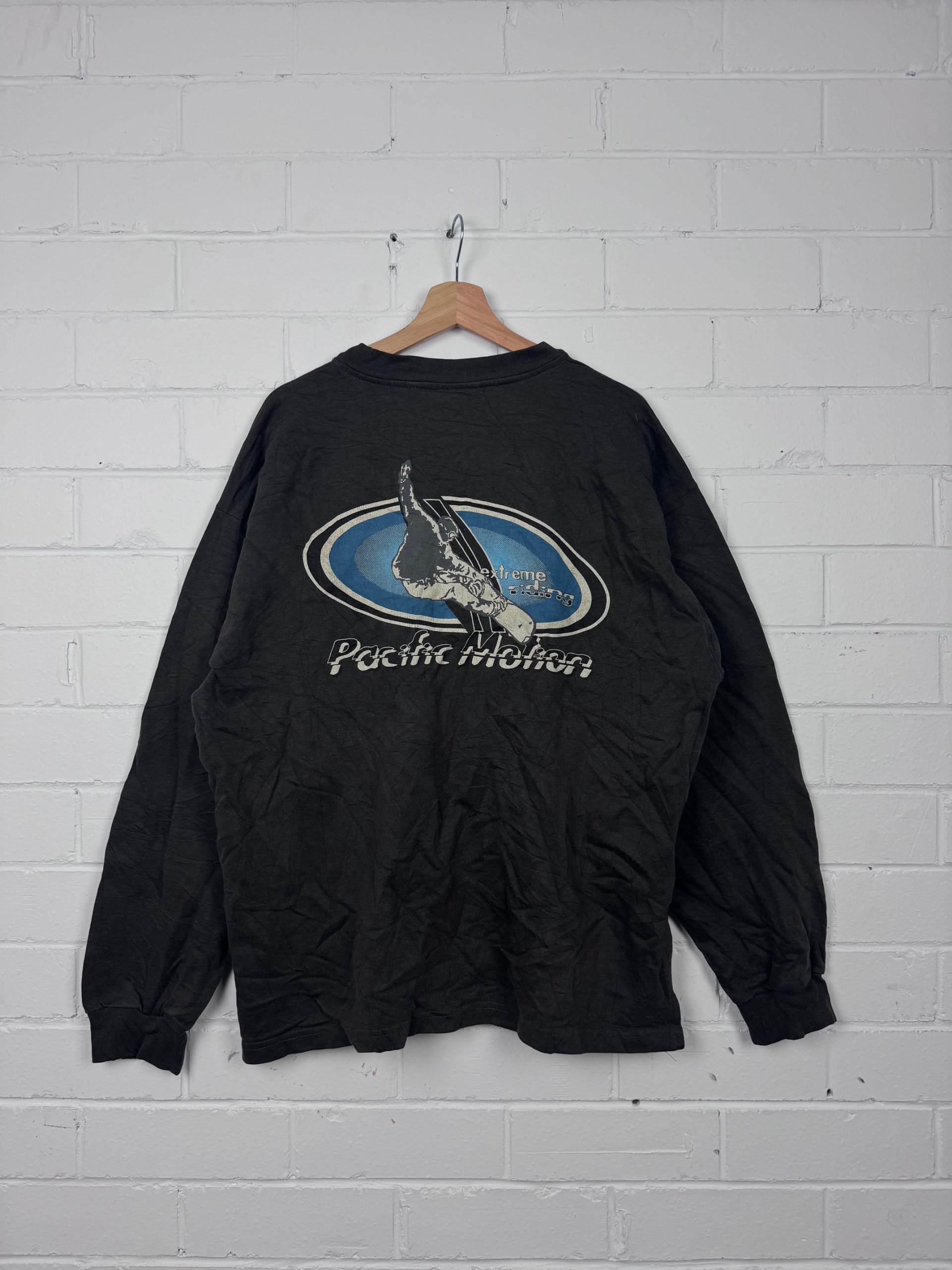 Vintage Pacific Motion Black Long Sleeve Snowboarding Shirt XL Men's