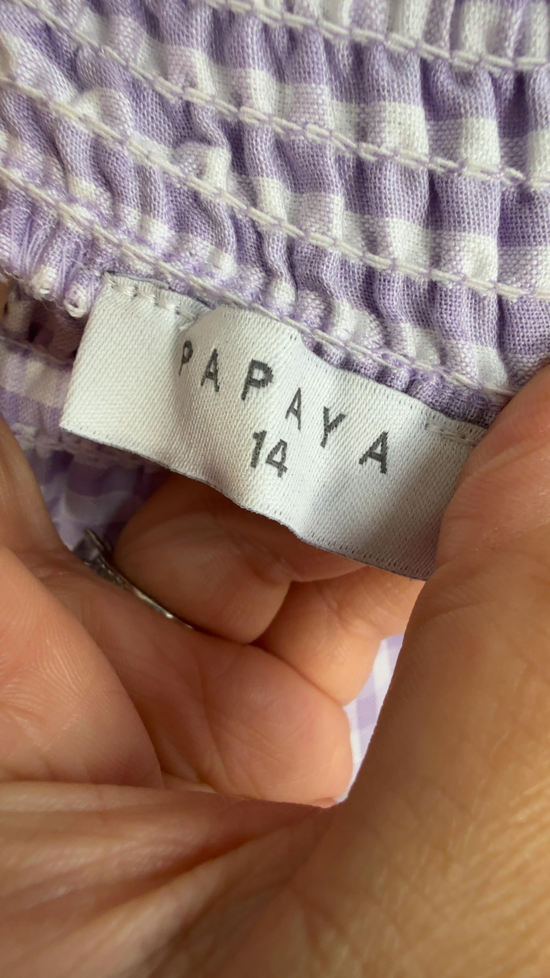 Papaya Lilac & White Checked Off Shoulder Top UK 14 Cotton Casual Summer image 3