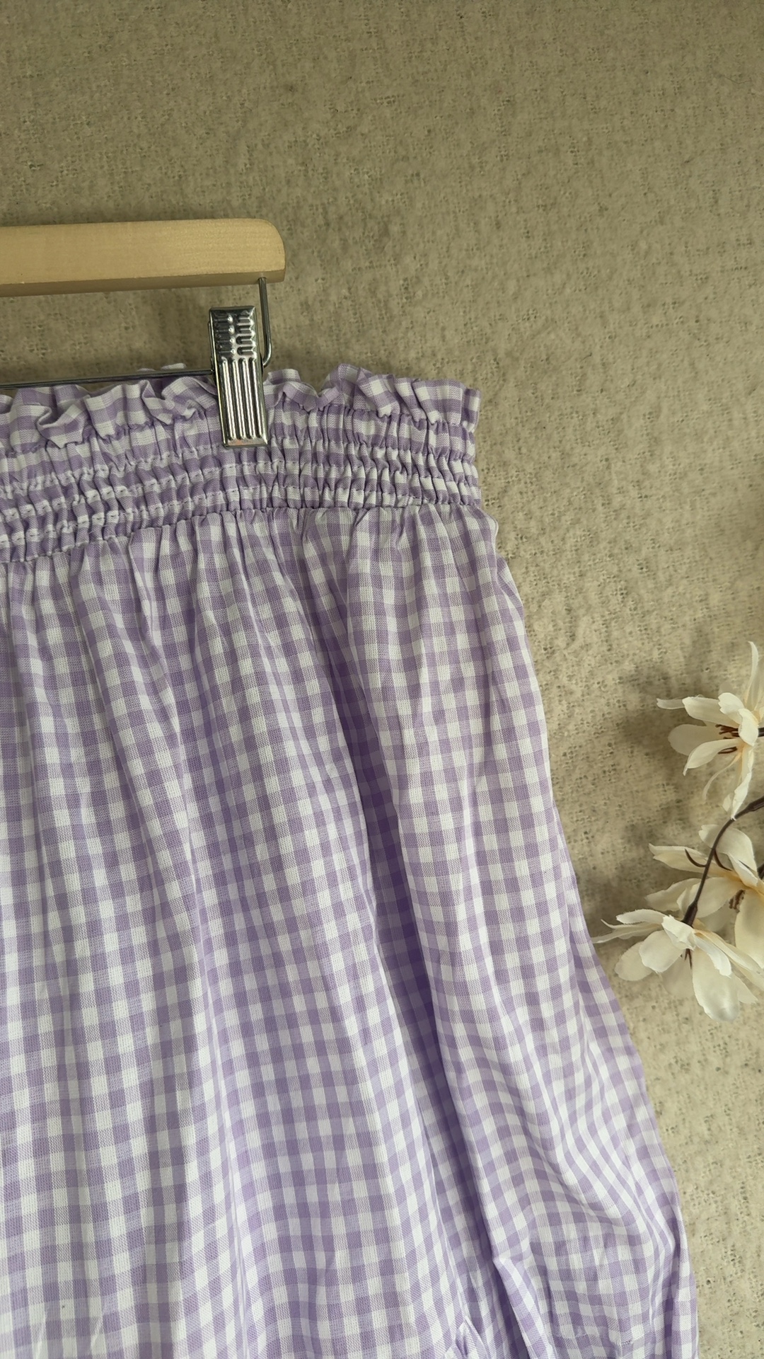 Papaya Lilac & White Checked Off Shoulder Top UK 14 Cotton Casual Summer image 2