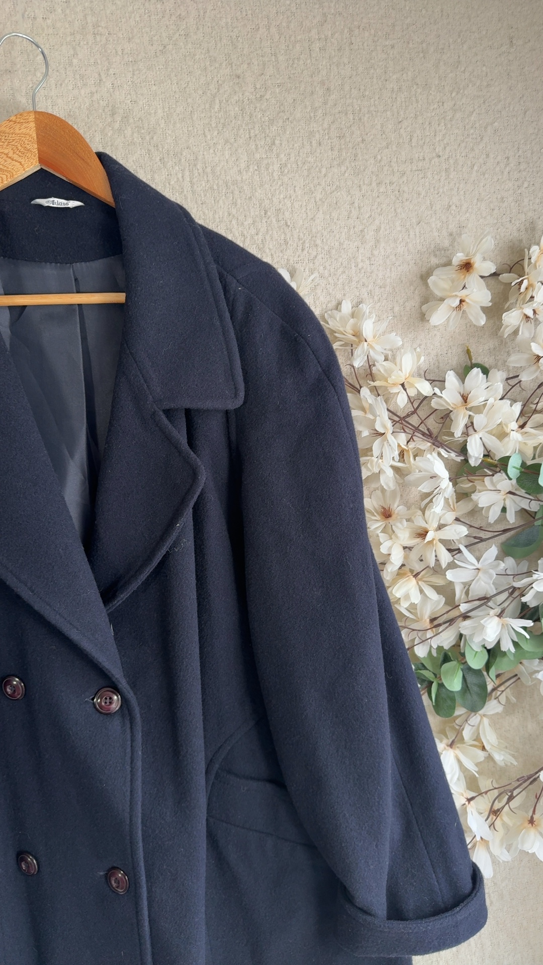 Klass Women's Navy Wool Blend Double Breasted Coat UK 16 Classic Chic image 4