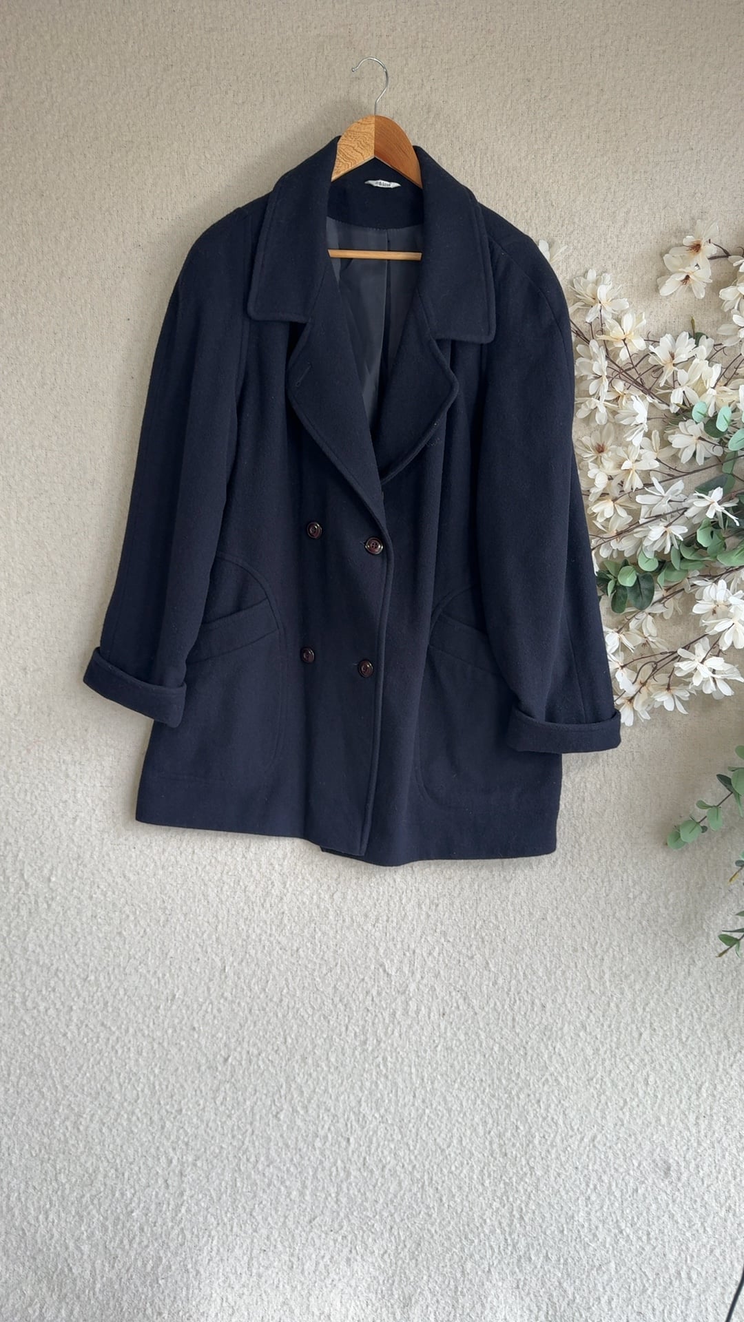 Klass Women's Navy Wool Blend Double Breasted Coat UK 16 Classic Chic