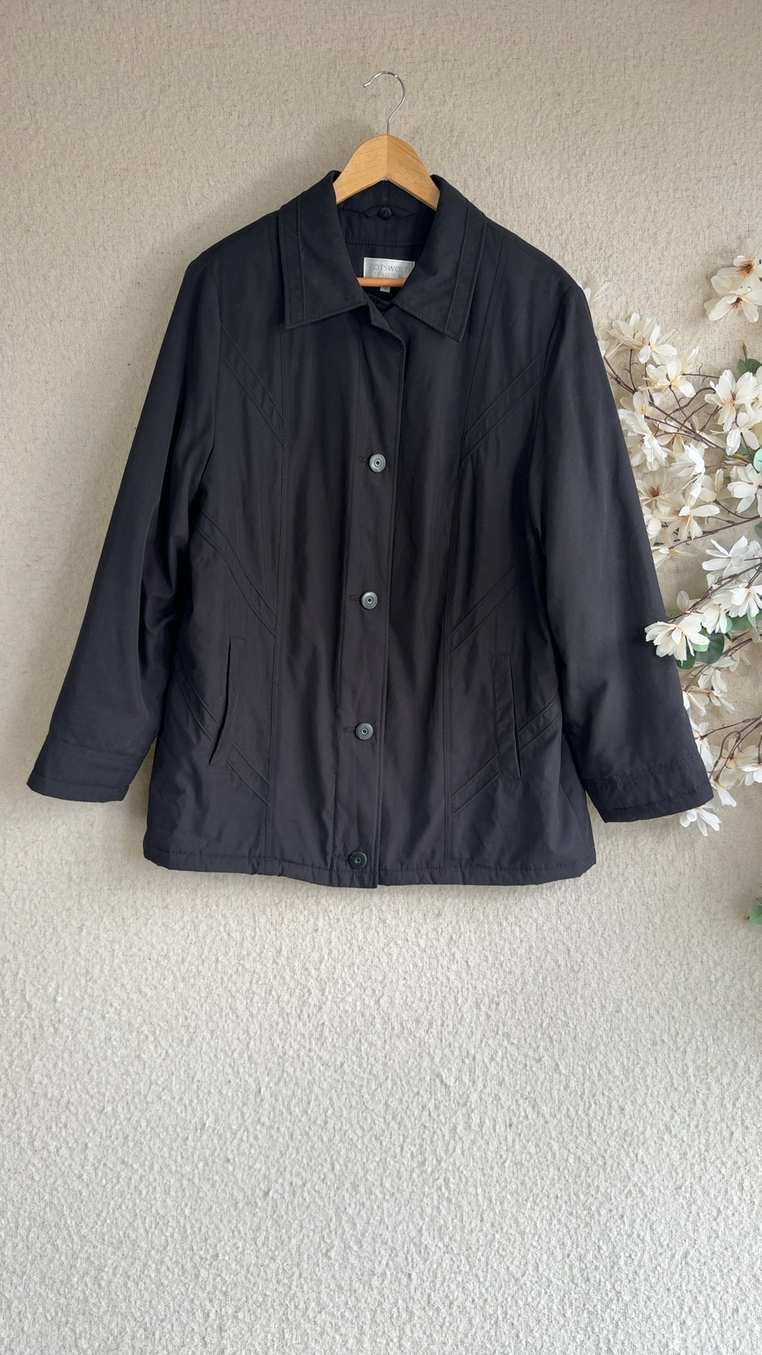 Cotswold Collections Black Polyester Overcoat UK 18 Classic Long Sleeve Jacket