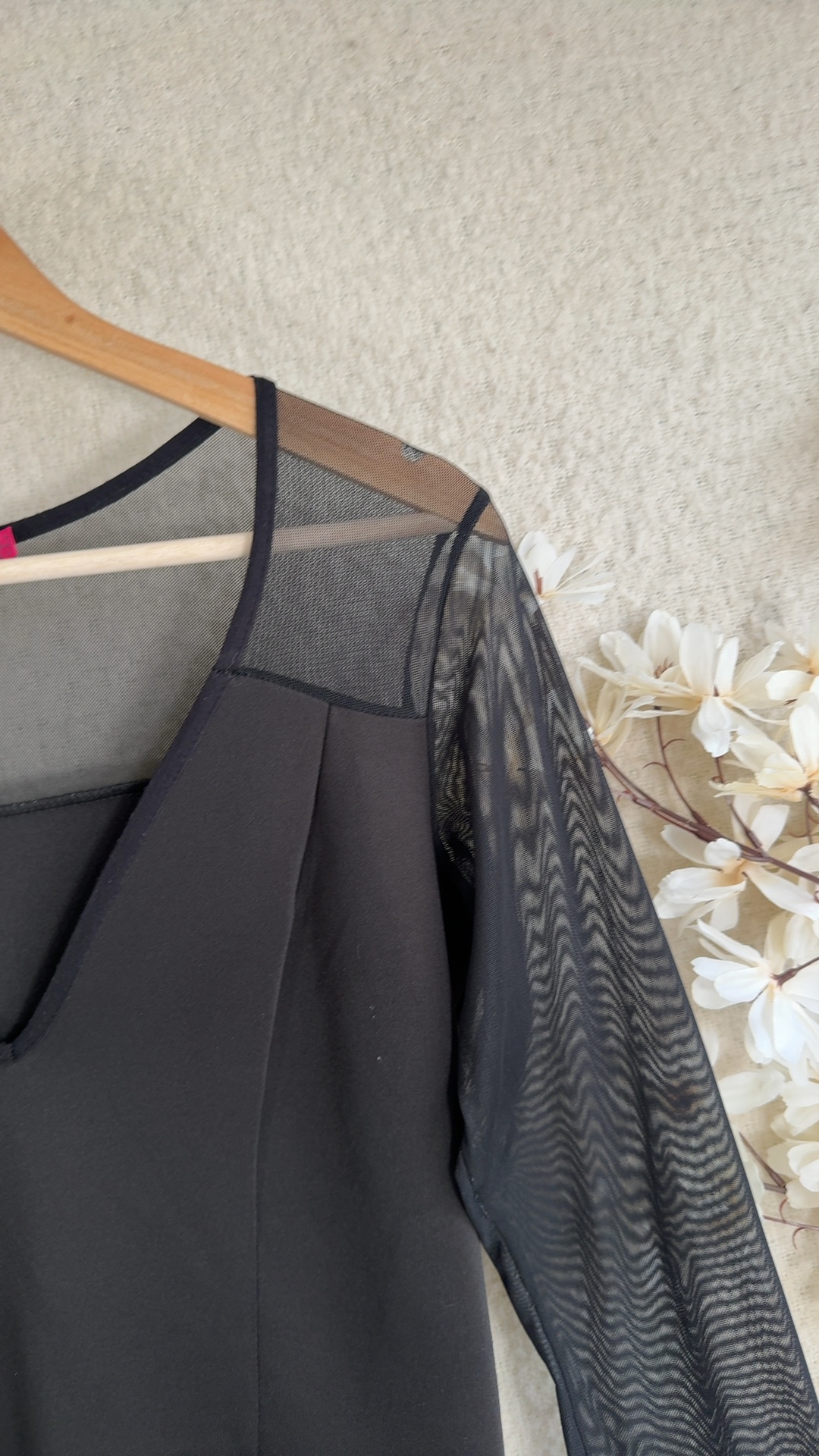 Boohoo Black Mesh Sleeve Peplum Top UK 14 Stylish Evening Casual image 3
