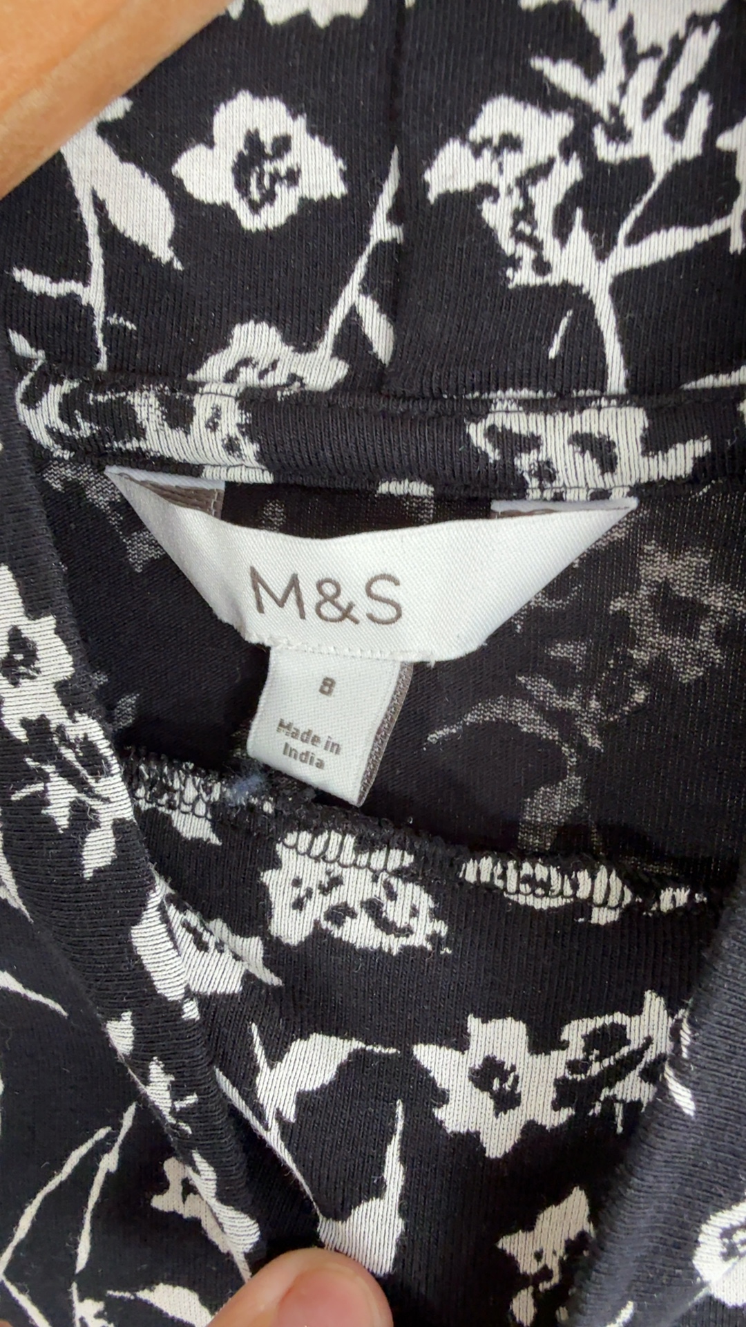 M&S Black & White Floral Print Long Sleeve Top UK 8 Cotton Blend image 2