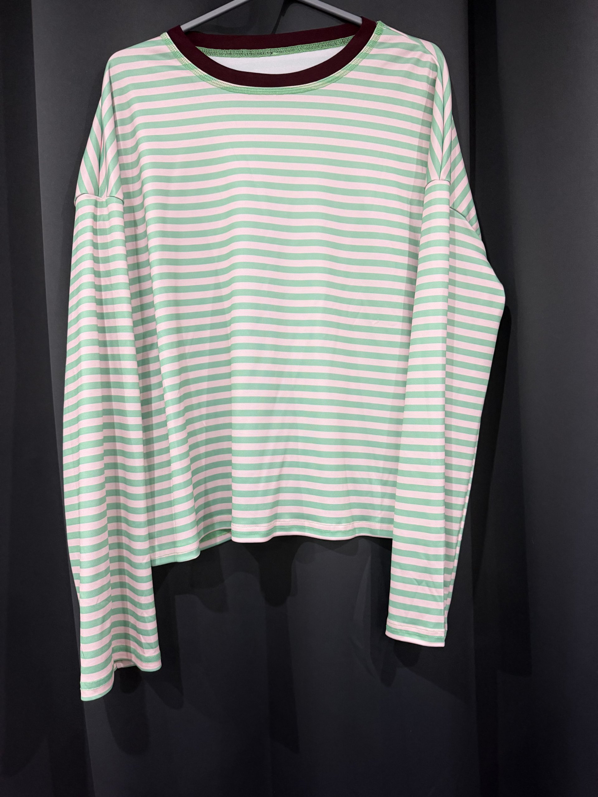 Striped Mint Green & White Long Sleeve Top Extra Large image 2